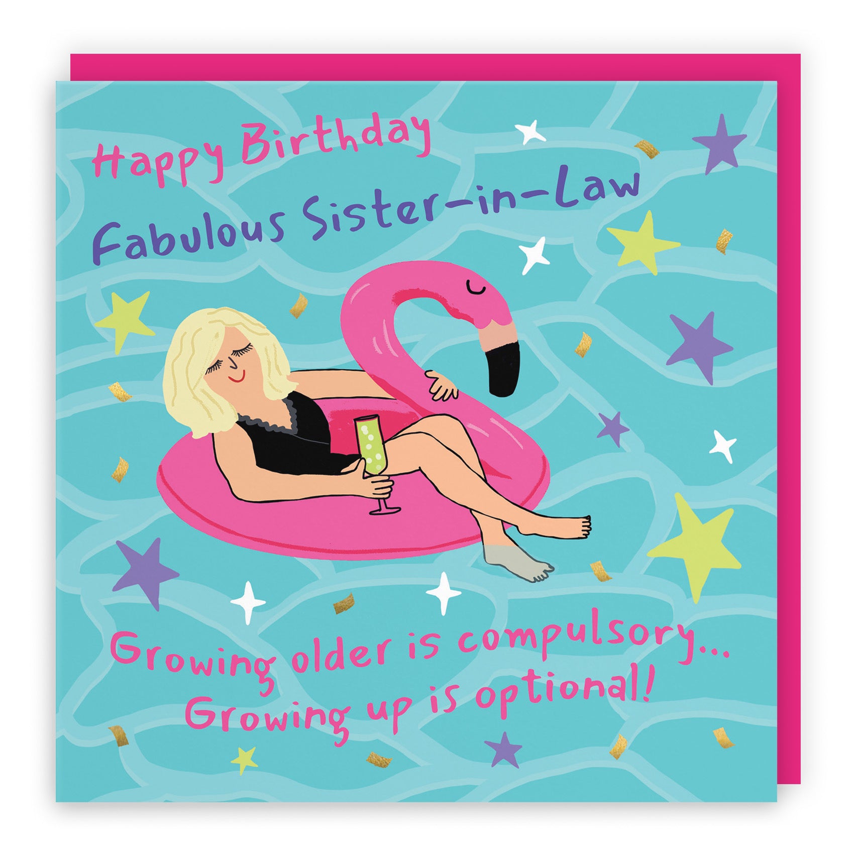 Sister-in-Law Birthday Card Flamingo Float Laugh Out Loud - Default Title (GK00373)