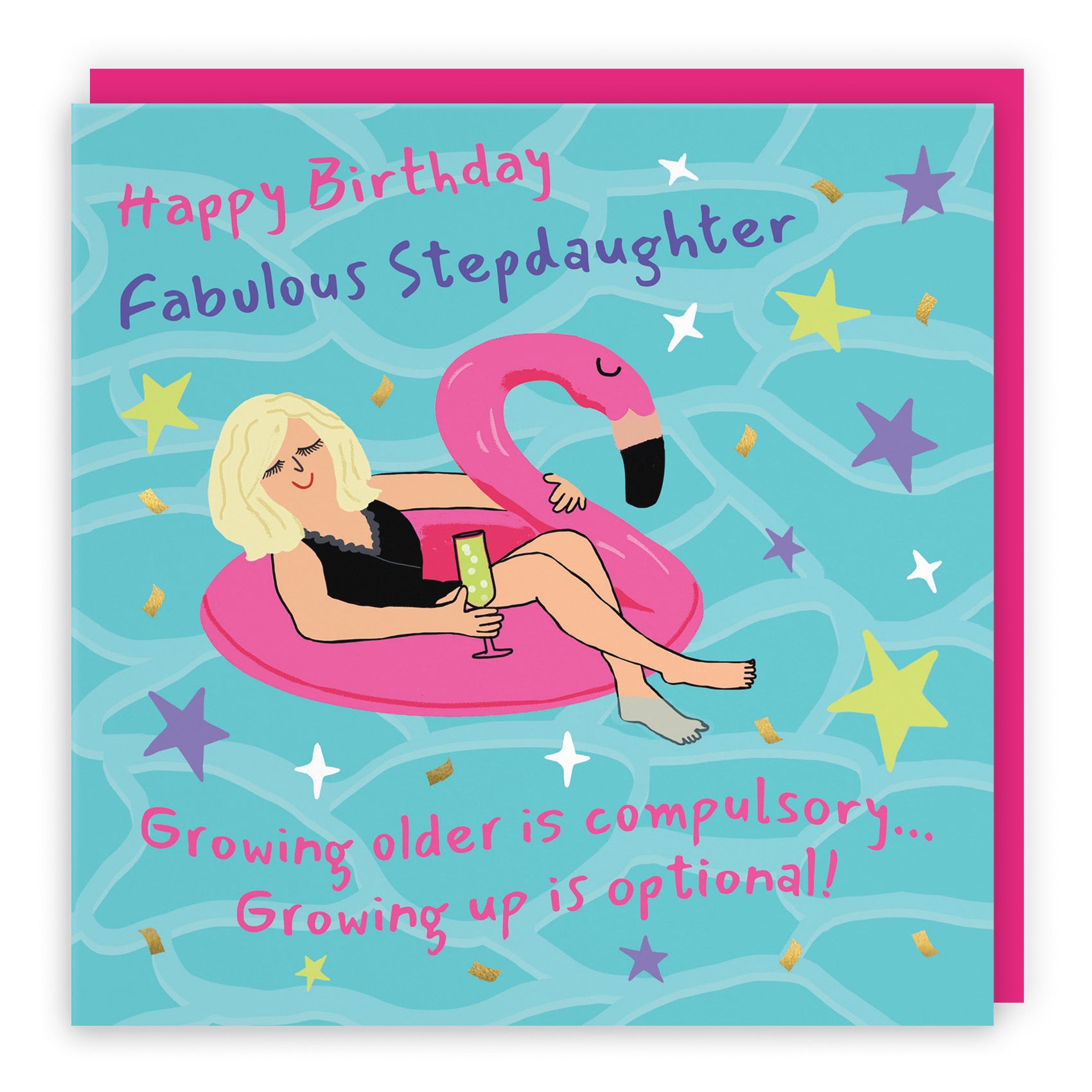 Stepdaughter Birthday Card Flamingo Float Laugh Out Loud - Default Title (GK00375)
