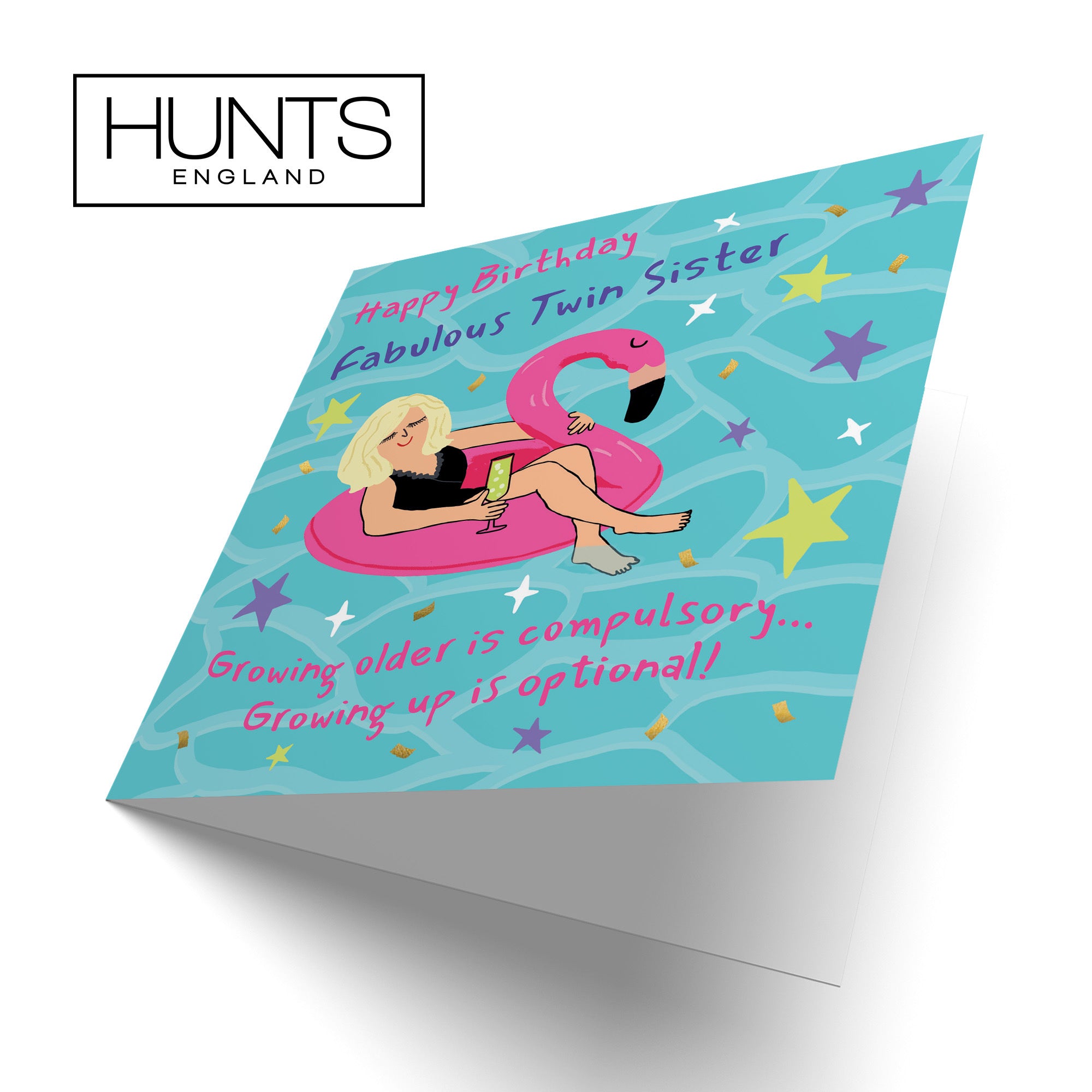 Twin Sister Birthday Card Flamingo Float Laugh Out Loud - Default Title (GK00376)
