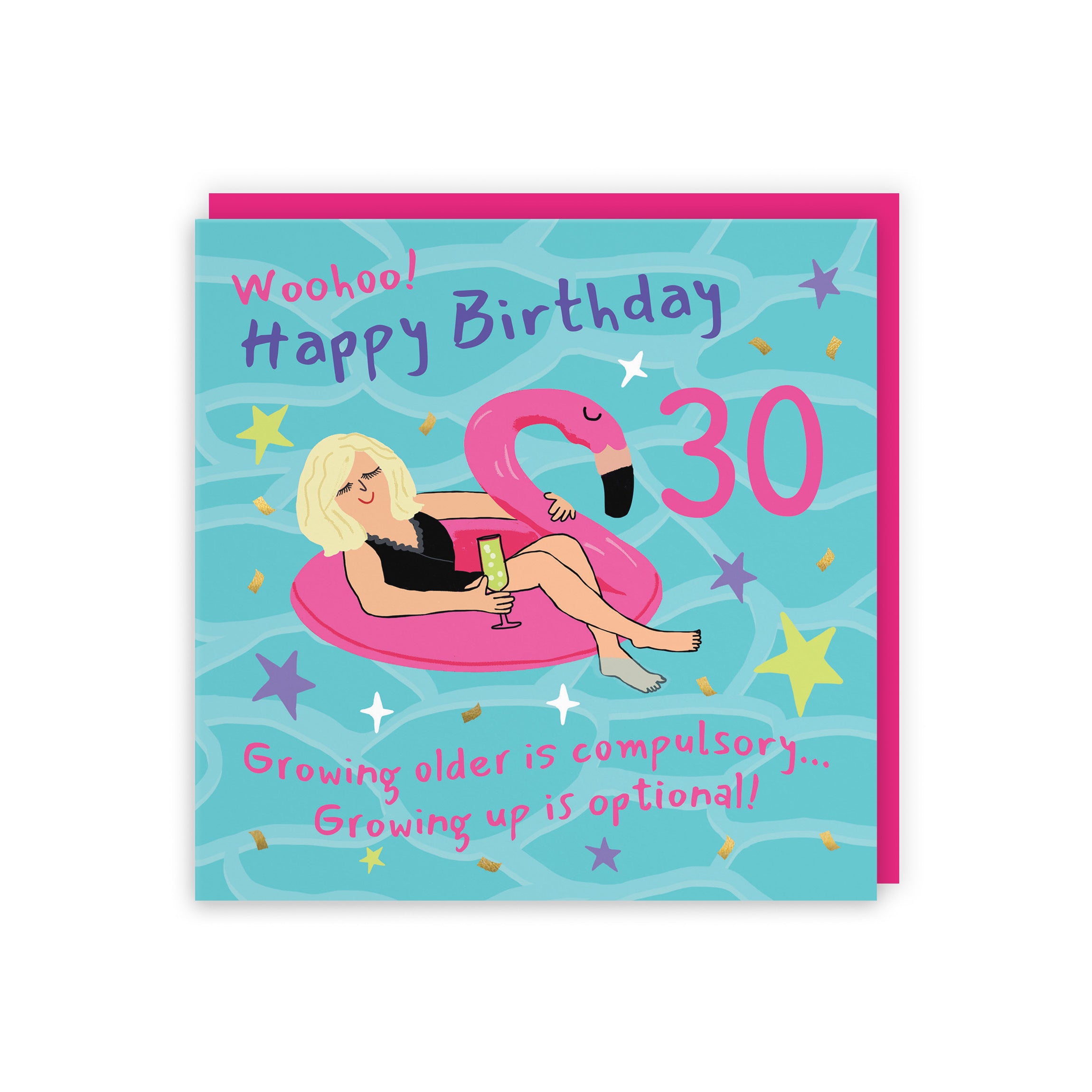 Women's 30th Birthday Card Flamingo Float Laugh Out Loud - Default Title (GK00378)