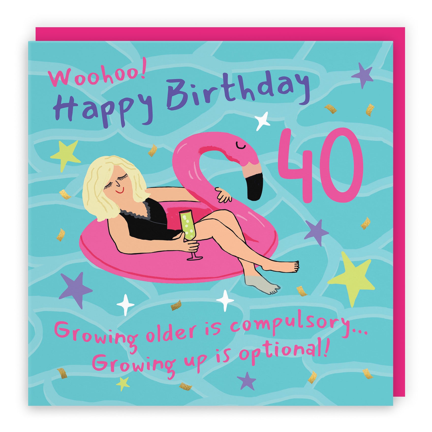 Women's 40th Birthday Card Flamingo Float Laugh Out Loud - Default Title (GK00379)