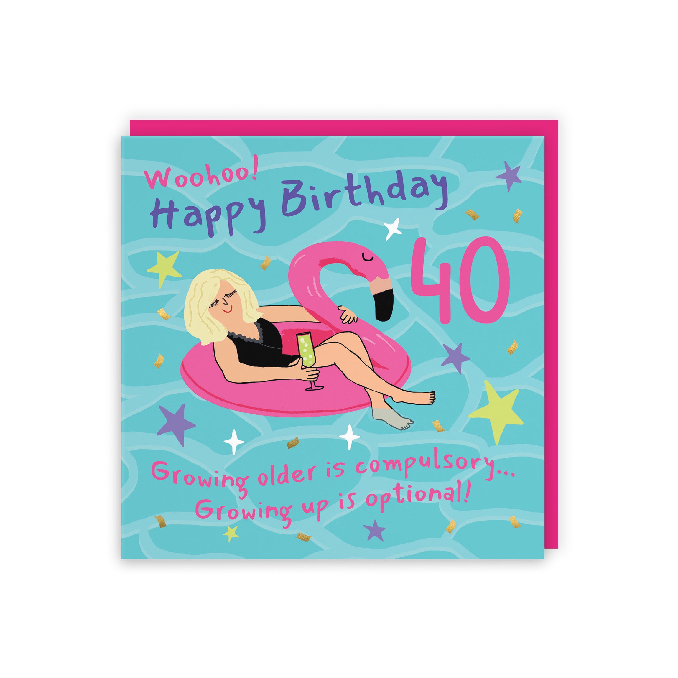 Women's 40th Birthday Card Flamingo Float Laugh Out Loud - Default Title (GK00379)