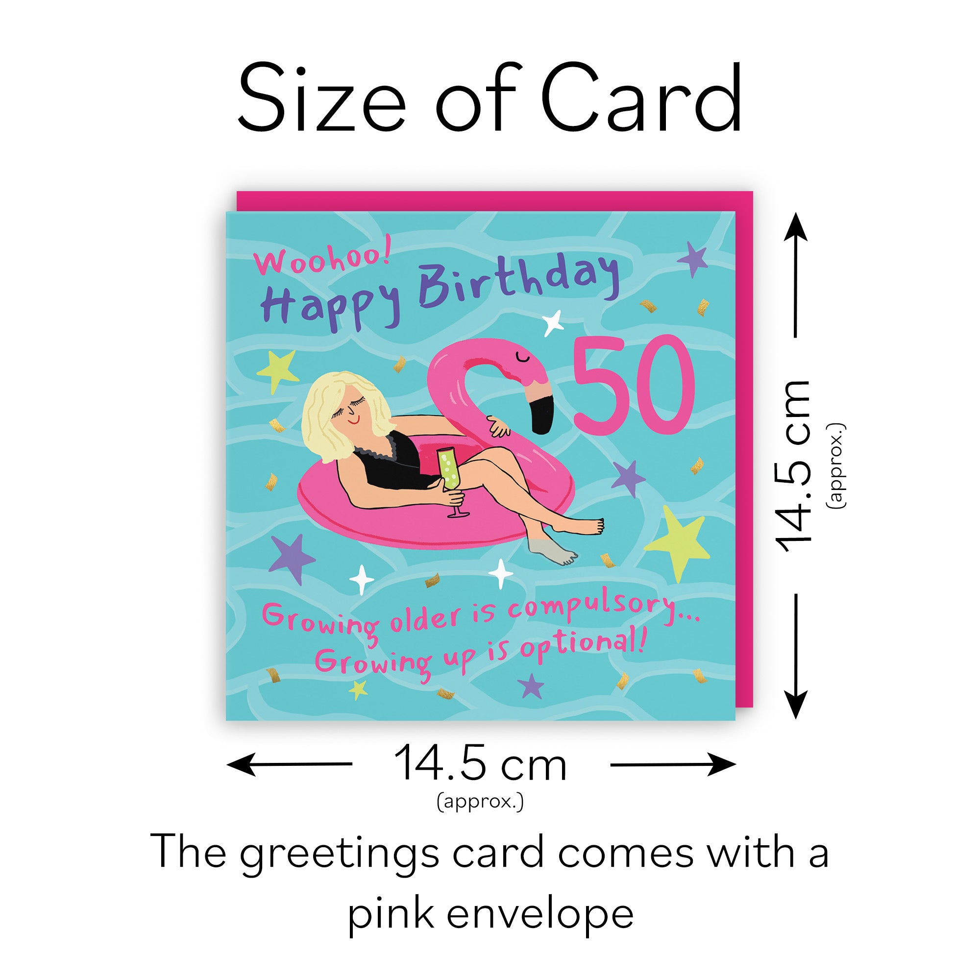 Women's 50th Birthday Card Flamingo Float Laugh Out Loud - Default Title (GK00380)