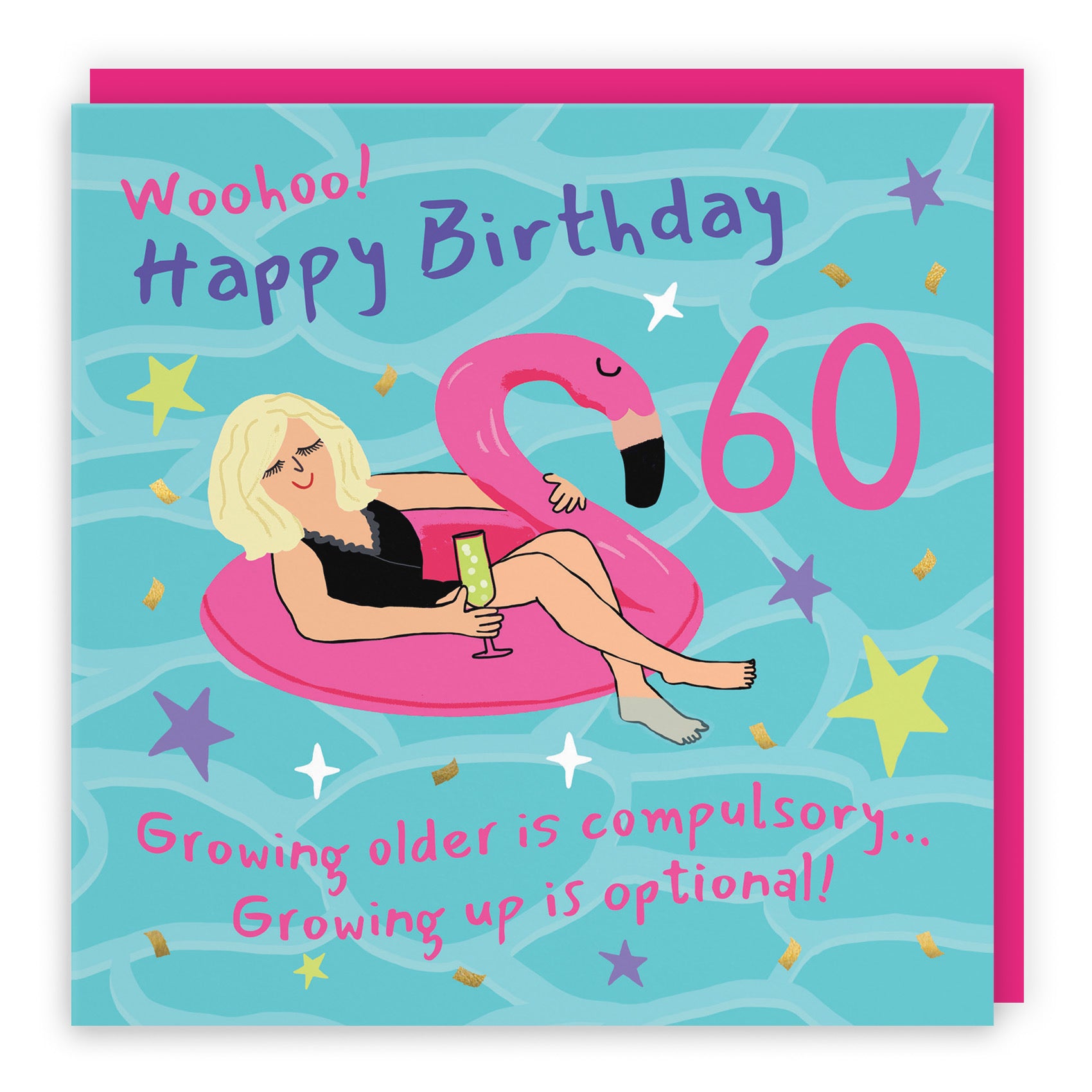 Women's 60th Birthday Card Flamingo Float Laugh Out Loud - Default Title (GK00381)