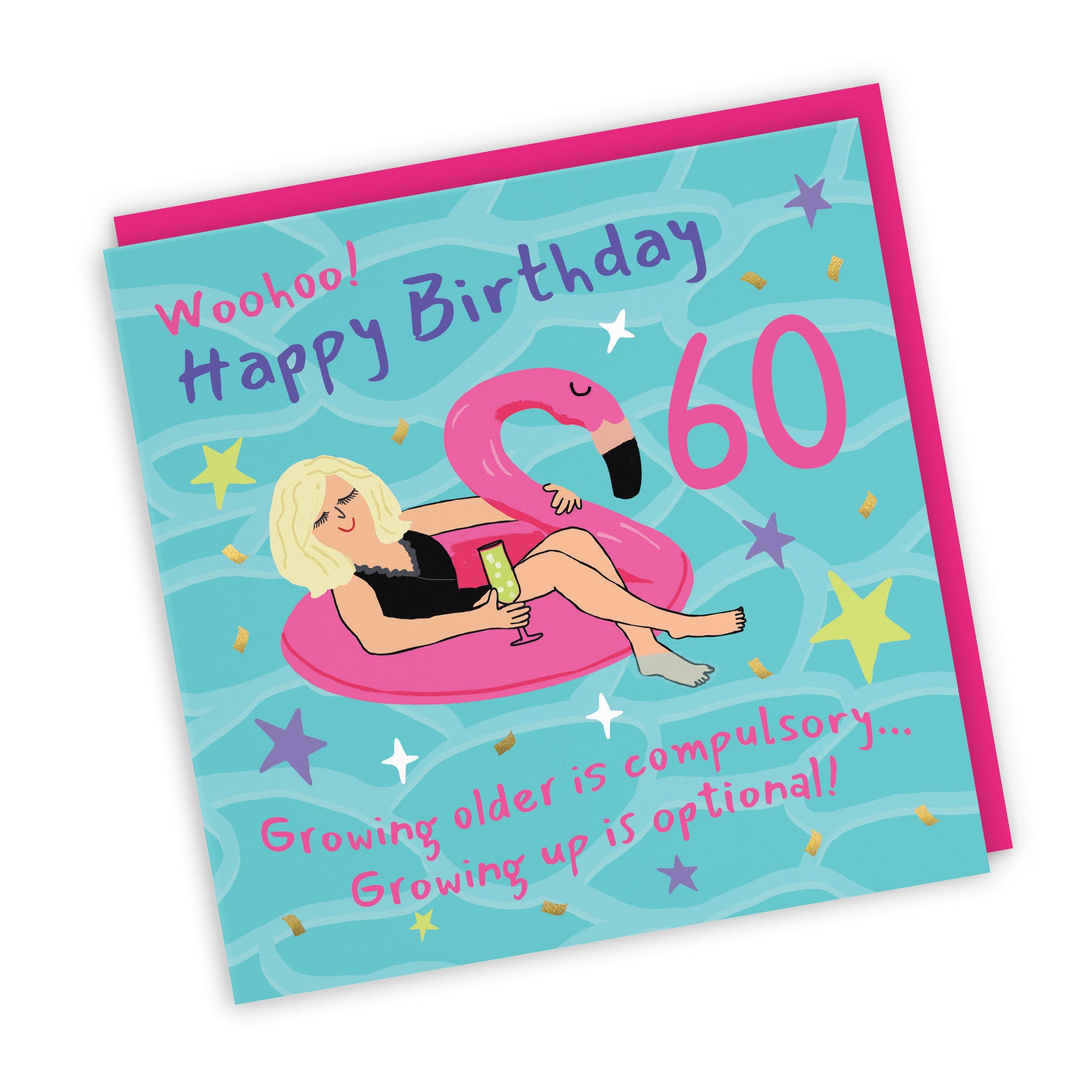 Women's 60th Birthday Card Flamingo Float Laugh Out Loud - Default Title (GK00381)