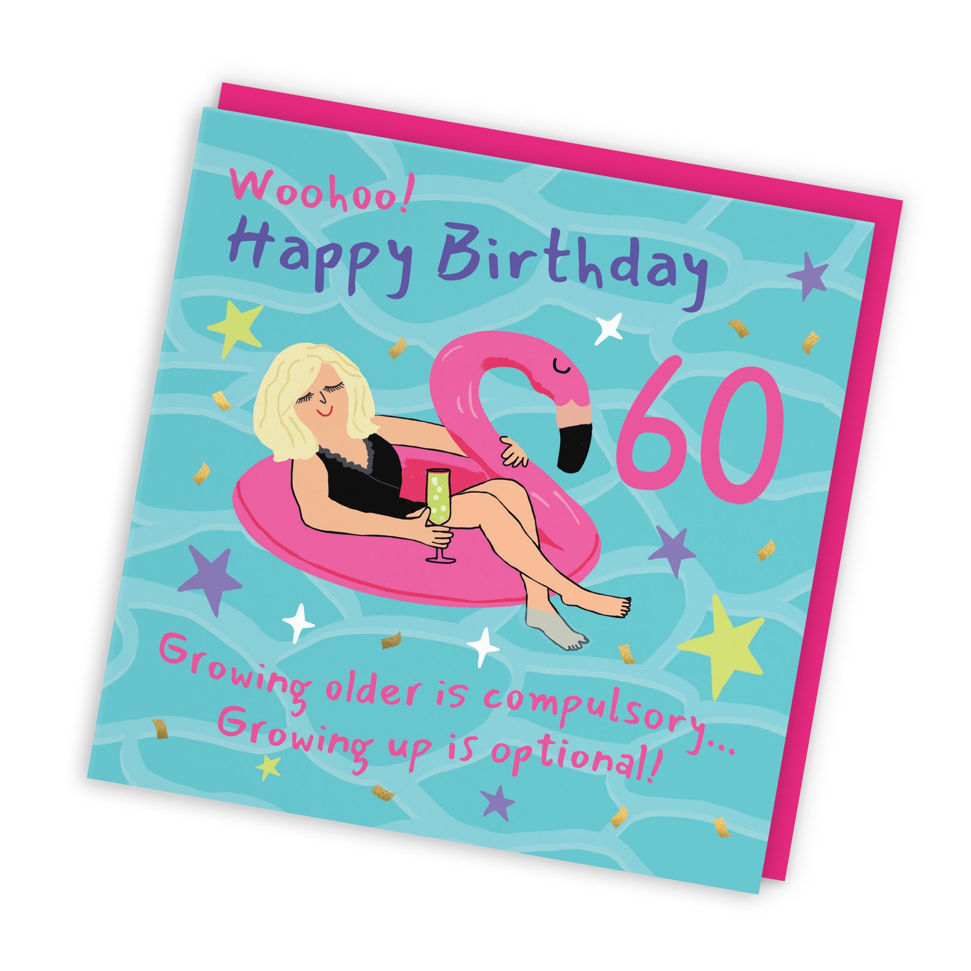 Women's 60th Birthday Card Flamingo Float Laugh Out Loud - Default Title (GK00381)