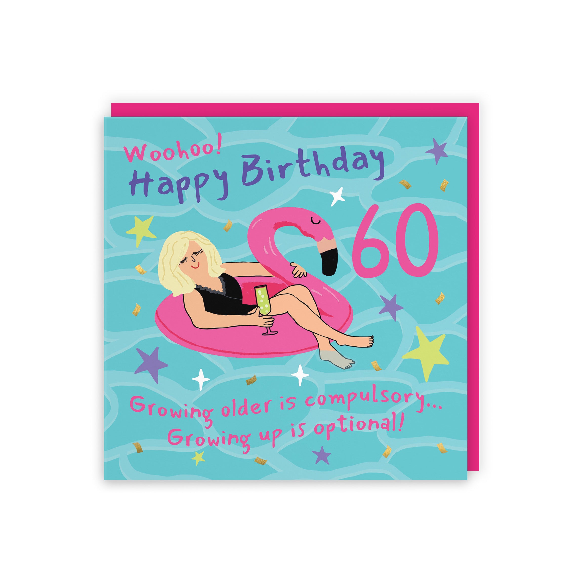 Women's 60th Birthday Card Flamingo Float Laugh Out Loud - Default Title (GK00381)