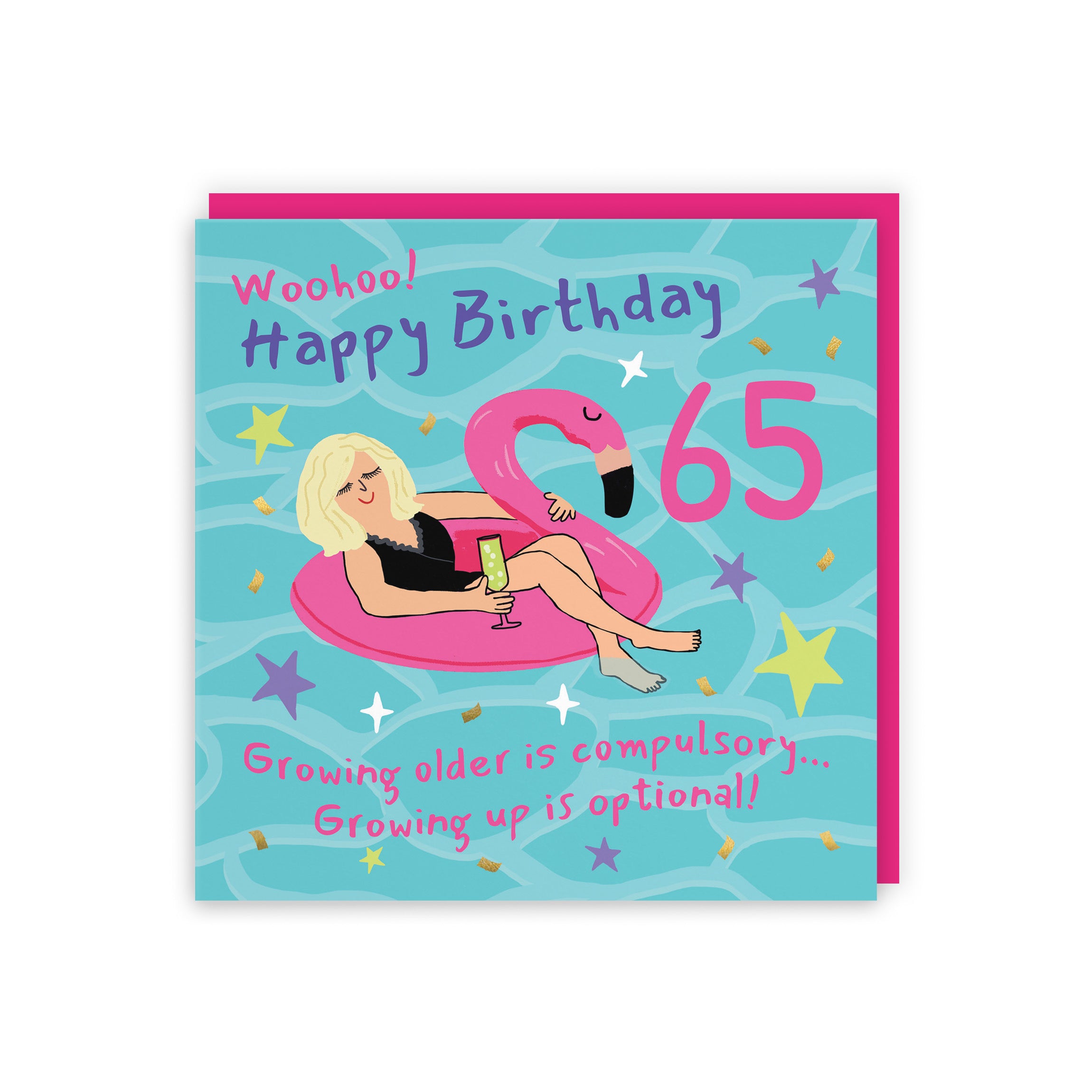 Women's 65th Birthday Card Flamingo Float Laugh Out Loud - Default Title (GK00382)