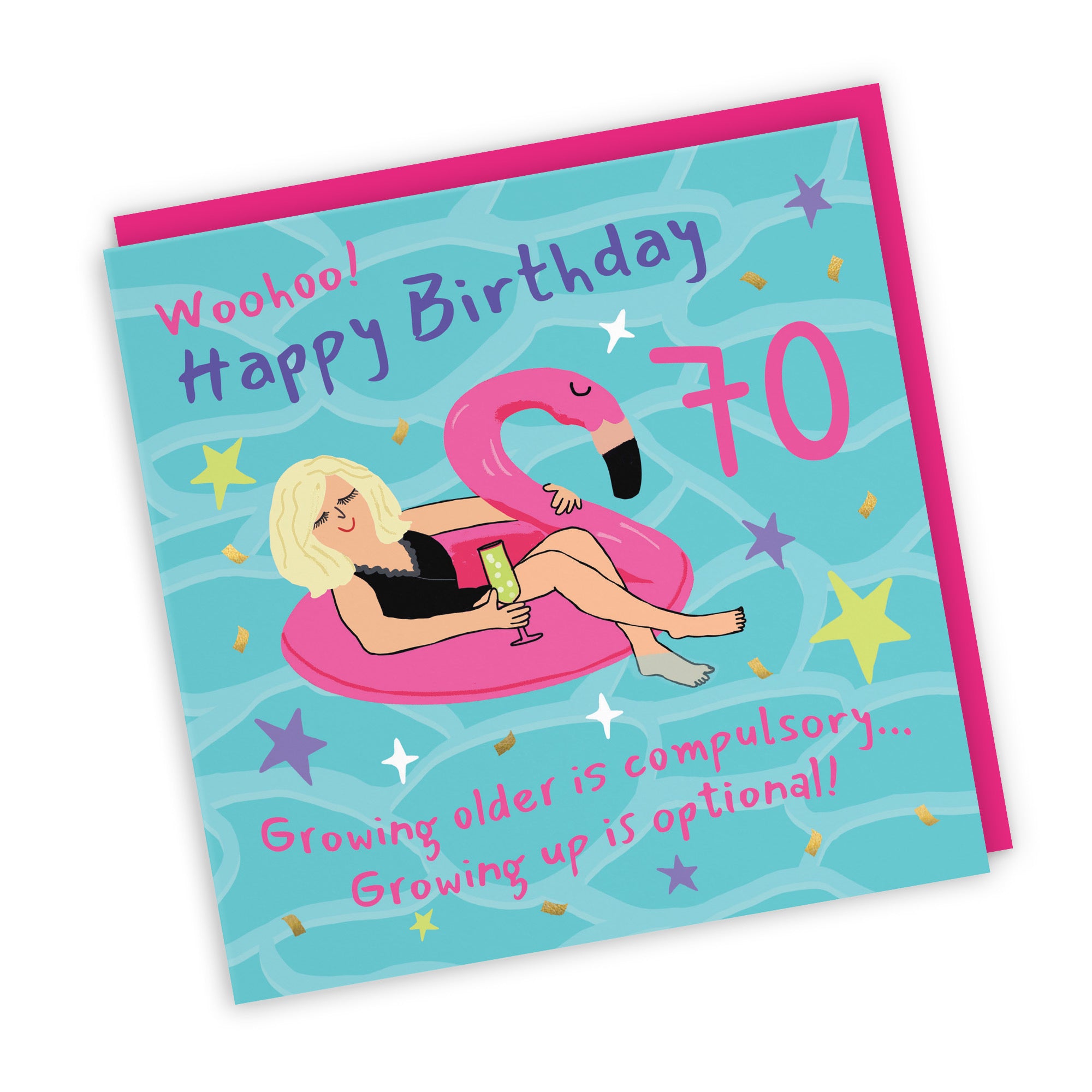 Women's 70th Birthday Card Flamingo Float Laugh Out Loud - Default Title (GK00383)