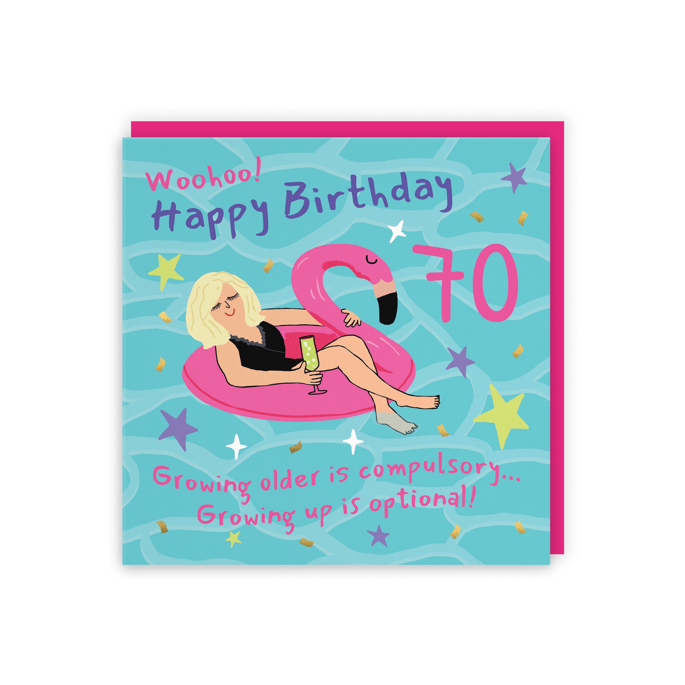 Women's 70th Birthday Card Flamingo Float Laugh Out Loud - Default Title (GK00383)