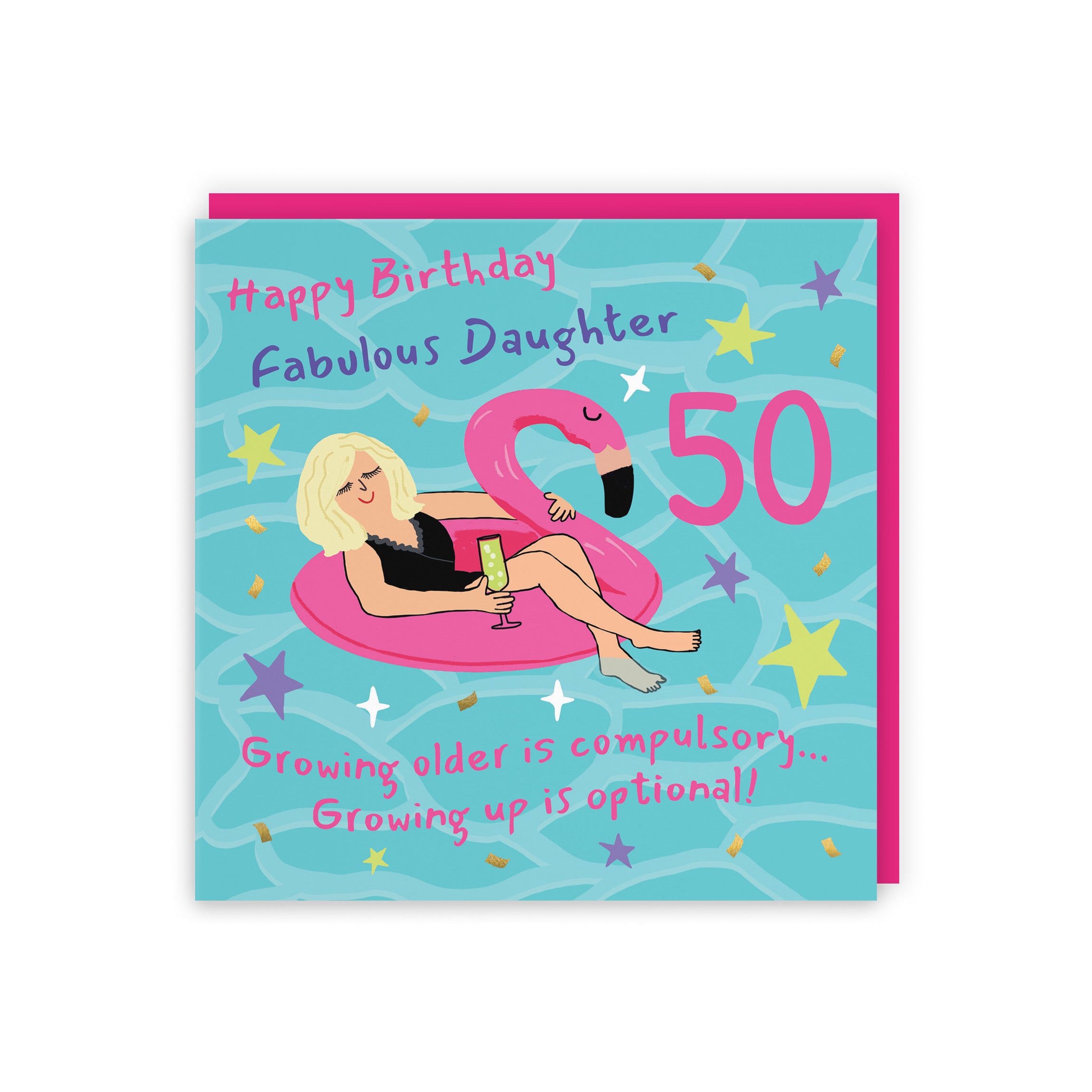 50th Daughter Birthday Card Flamingo Float Laugh Out Loud - Default Title (GK00398)