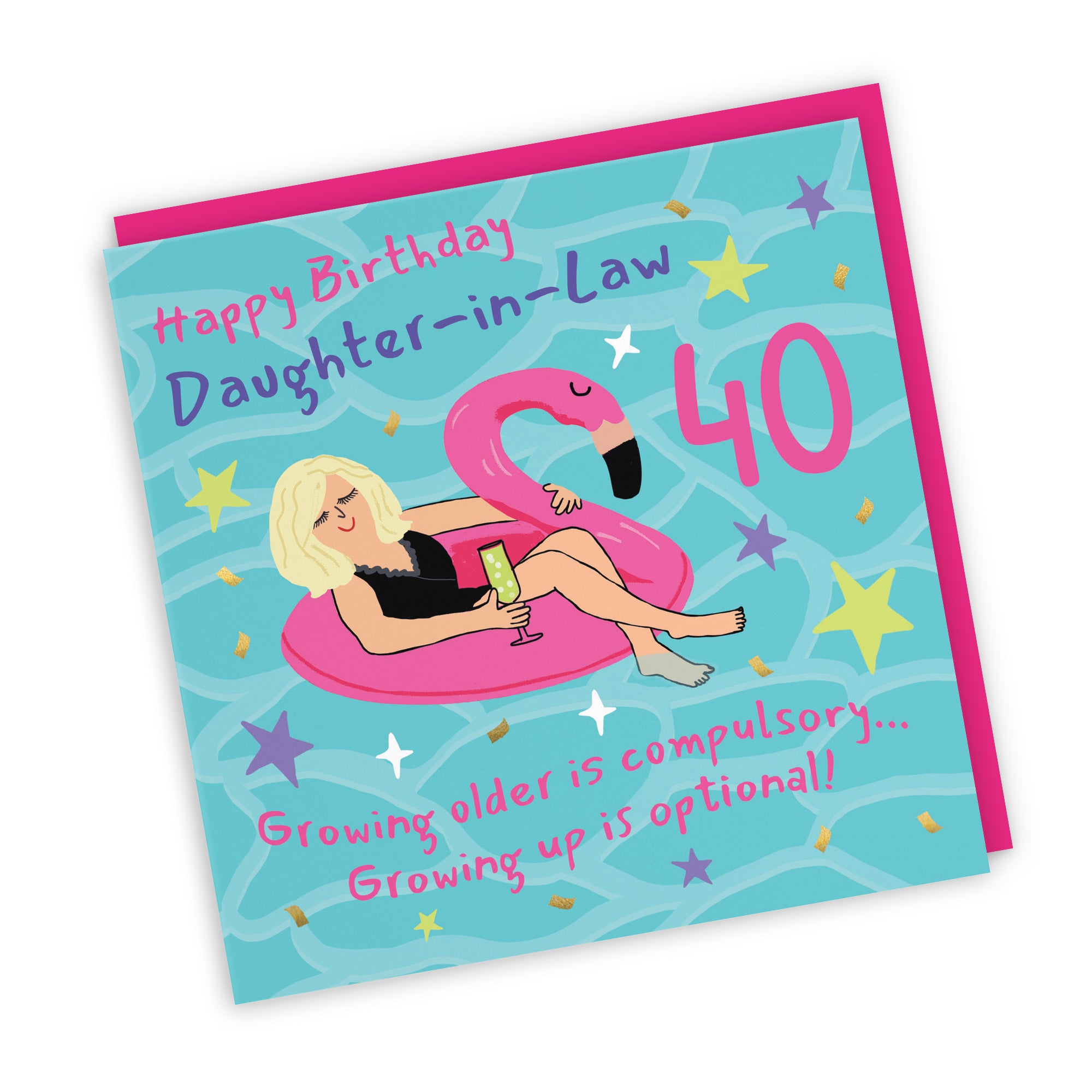 40th Daughter-in-Law Birthday Card Flamingo Float Laugh Out Loud - Default Title (GK00402)