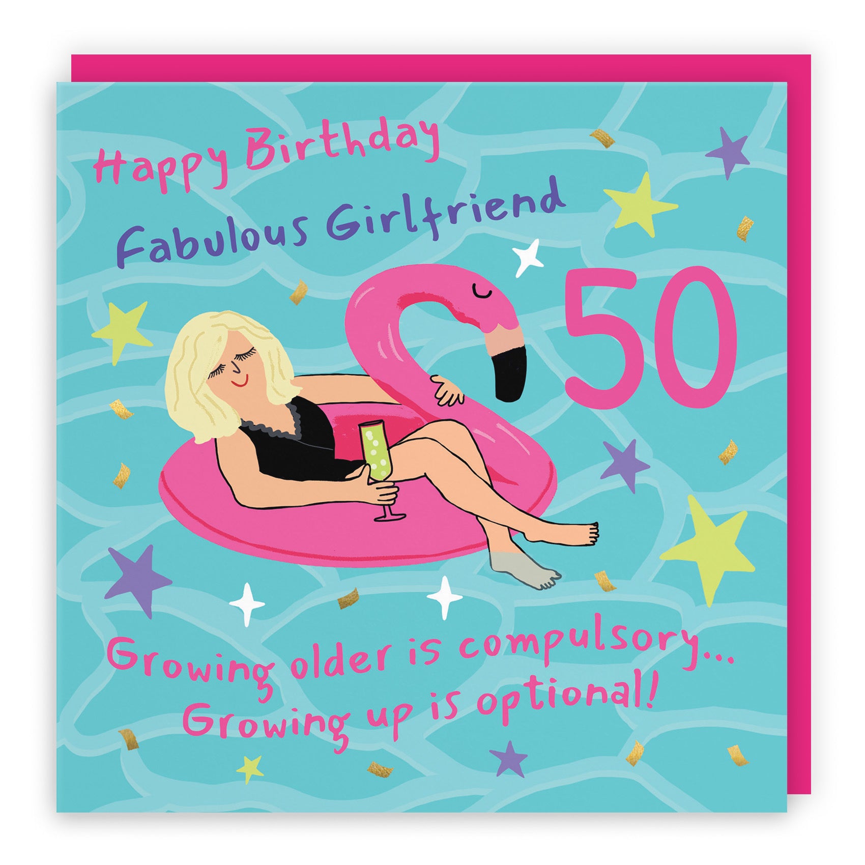 50th Girlfriend Birthday Card Flamingo Float Laugh Out Loud - Default Title (GK00412)