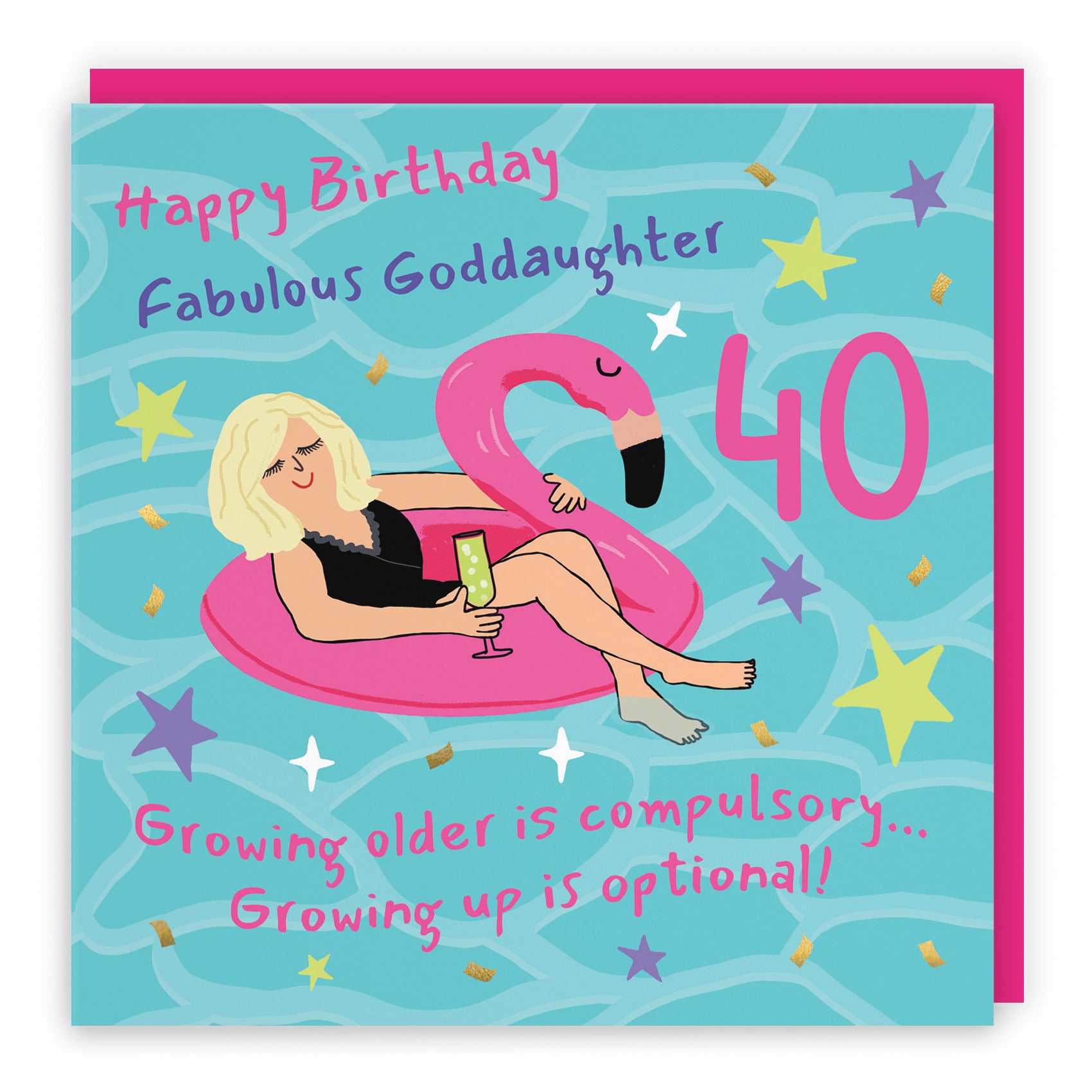 40th Goddaughter Birthday Card Flamingo Float Laugh Out Loud - Default Title (GK00414)