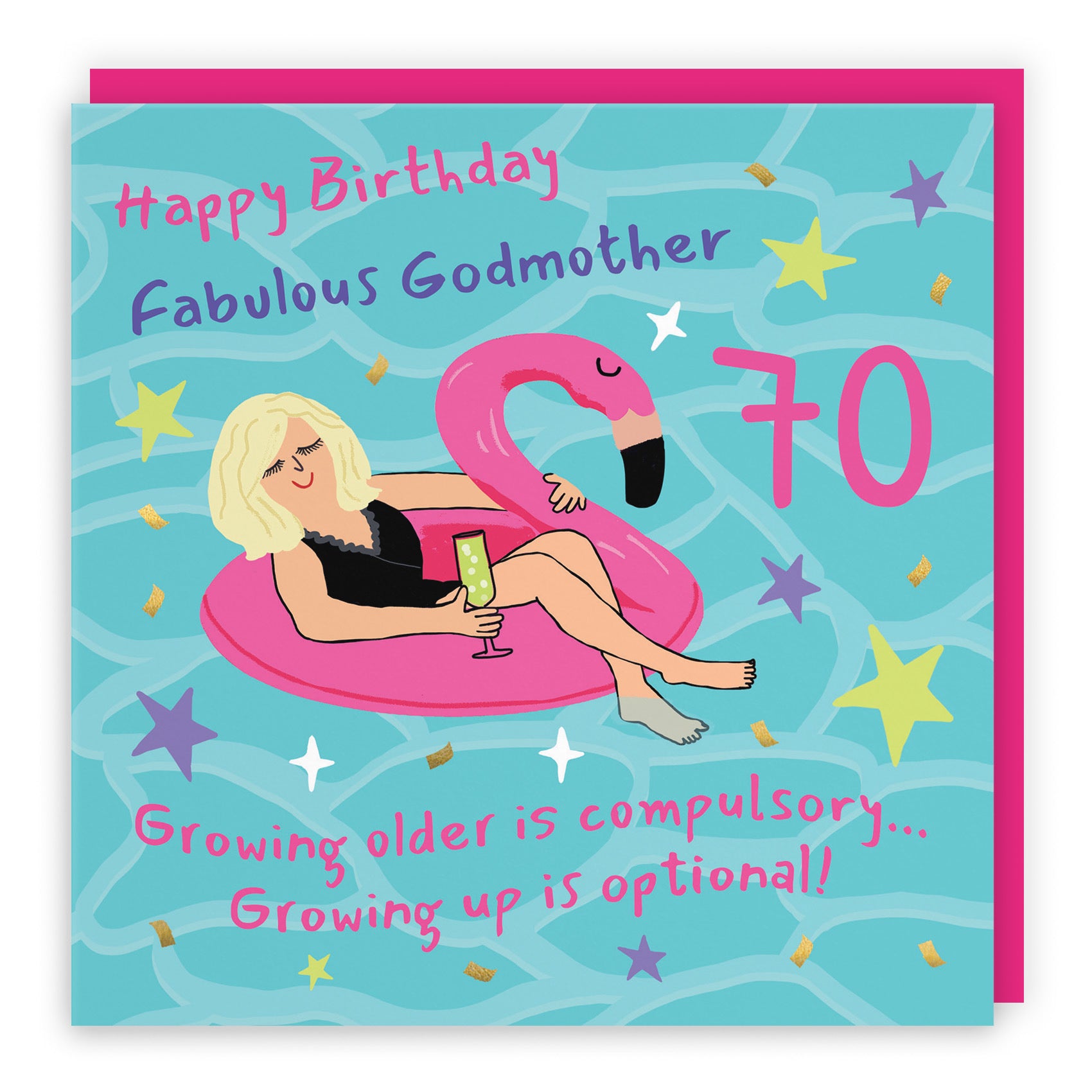 70th Godmother Birthday Card Flamingo Float Laugh Out Loud - Default Title (GK00420)