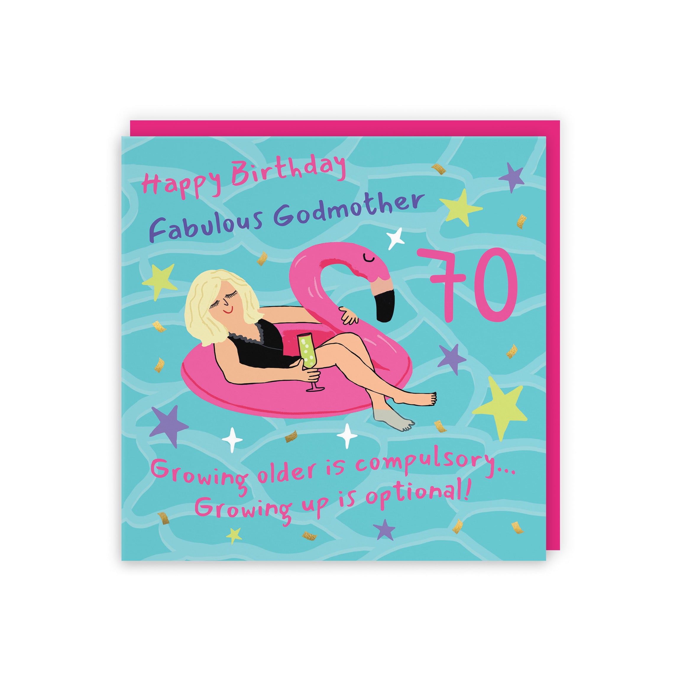 70th Godmother Birthday Card Flamingo Float Laugh Out Loud - Default Title (GK00420)