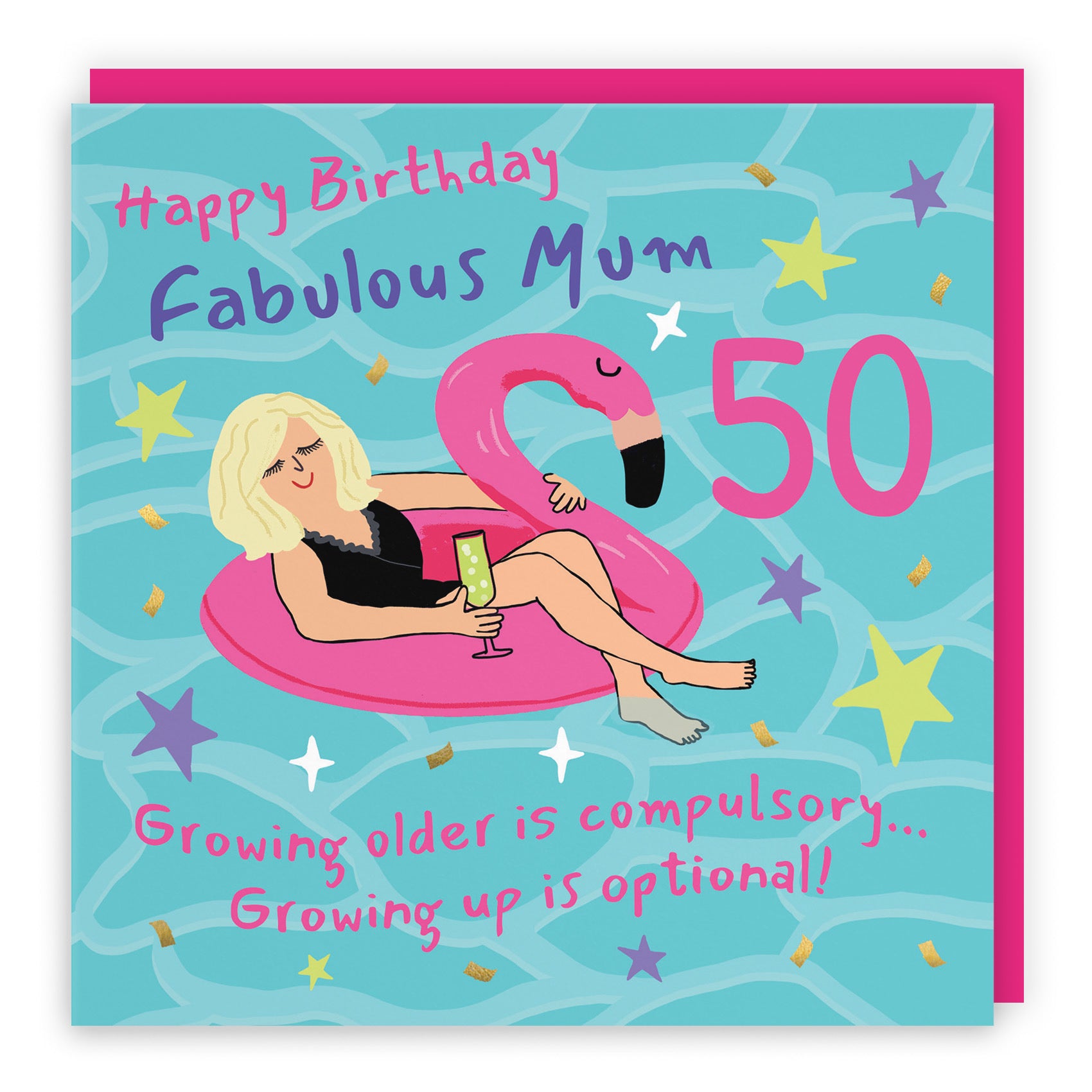 50th Mum Birthday Card Flamingo Float Laugh Out Loud - Default Title (GK00422)