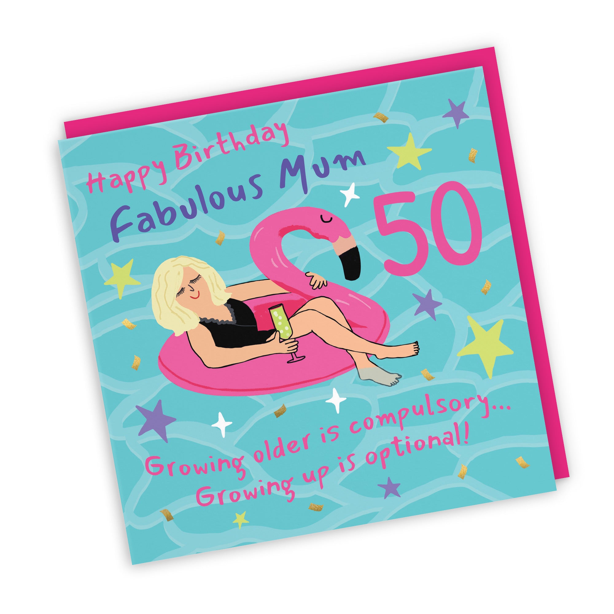 50th Mum Birthday Card Flamingo Float Laugh Out Loud - Default Title (GK00422)