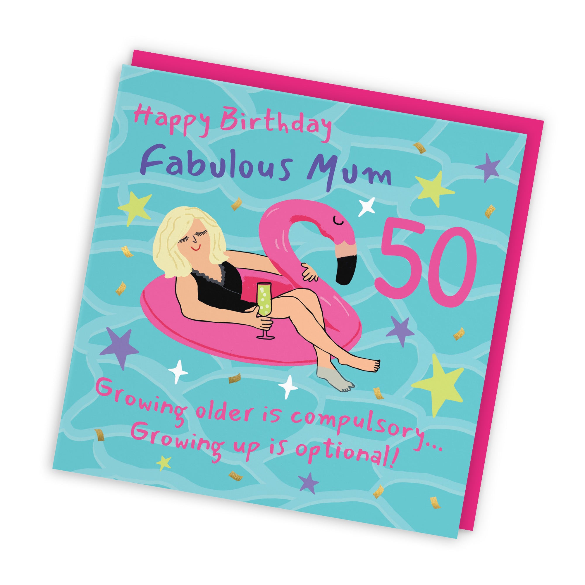 50th Mum Birthday Card Flamingo Float Laugh Out Loud - Default Title (GK00422)