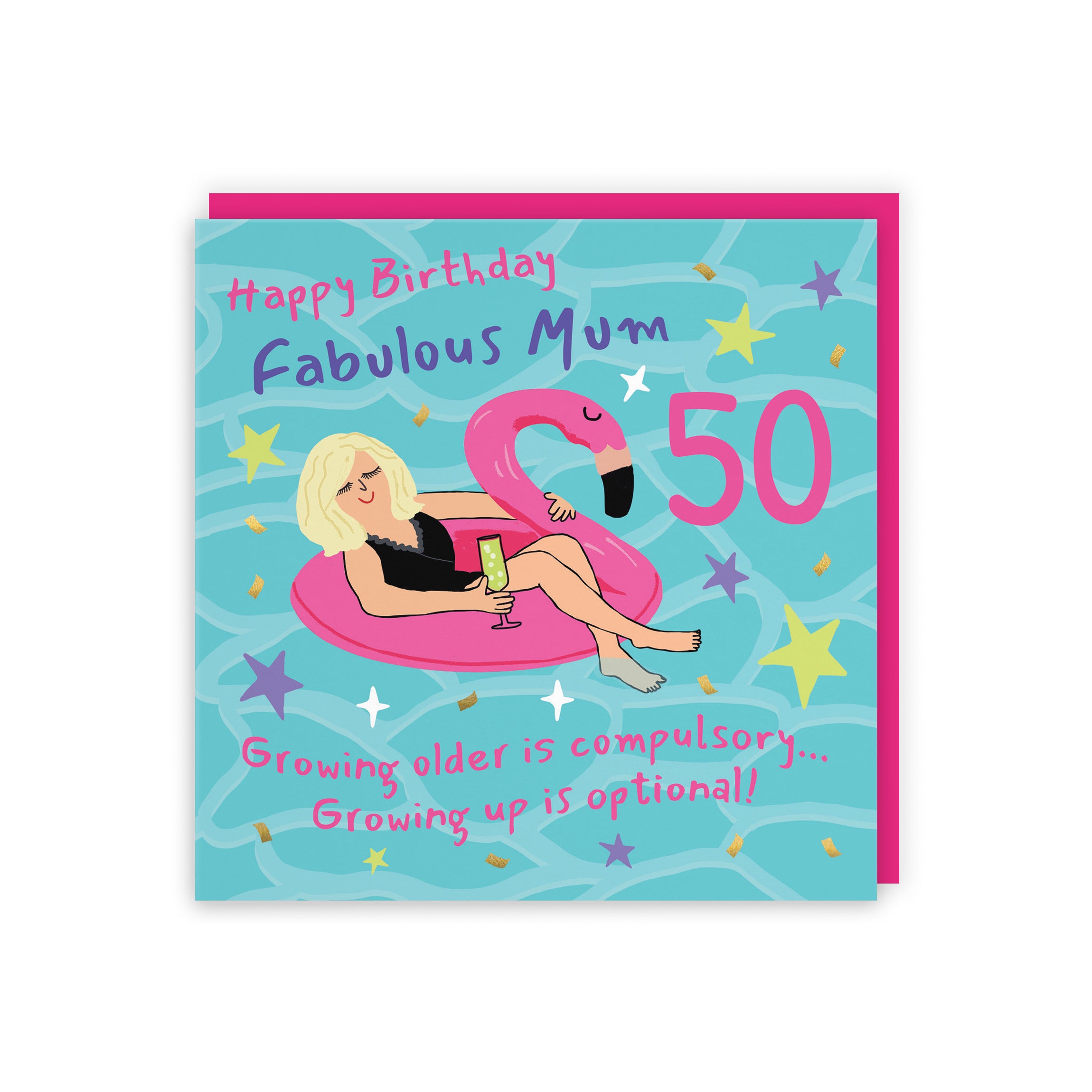 50th Mum Birthday Card Flamingo Float Laugh Out Loud - Default Title (GK00422)