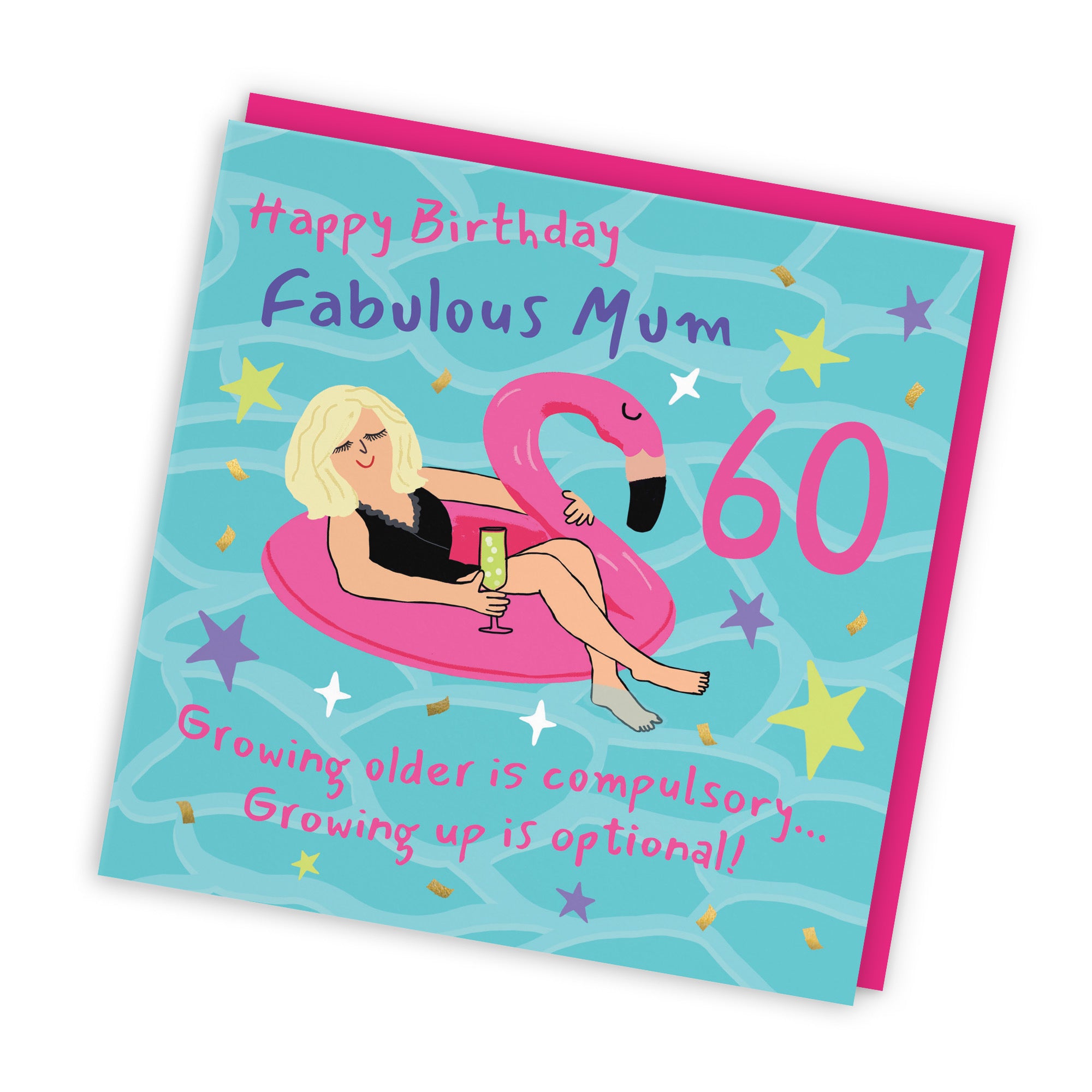 60th Mum Birthday Card Flamingo Float Laugh Out Loud - Default Title (GK00423)