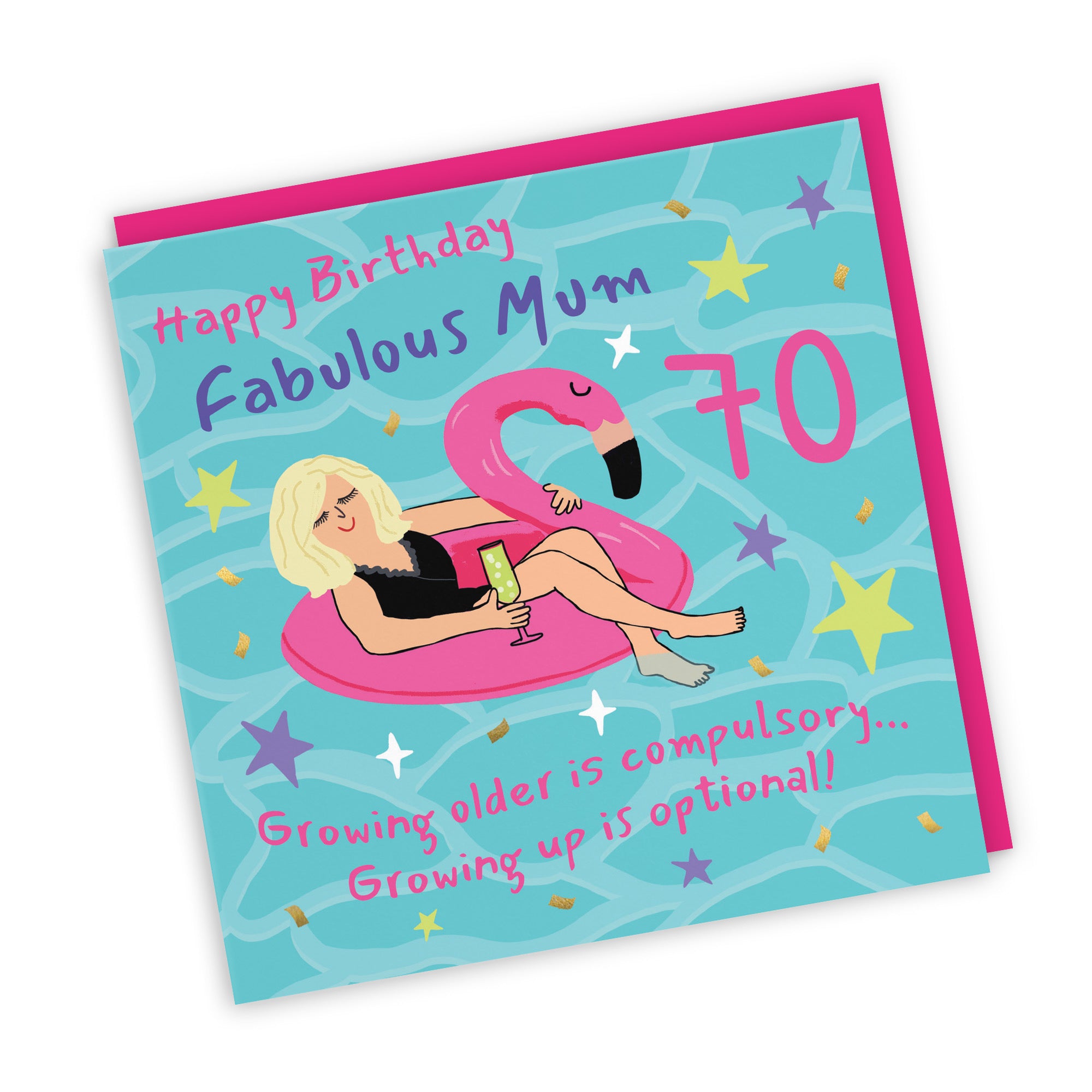 70th Mum Birthday Card Flamingo Float Laugh Out Loud - Default Title (GK00424)