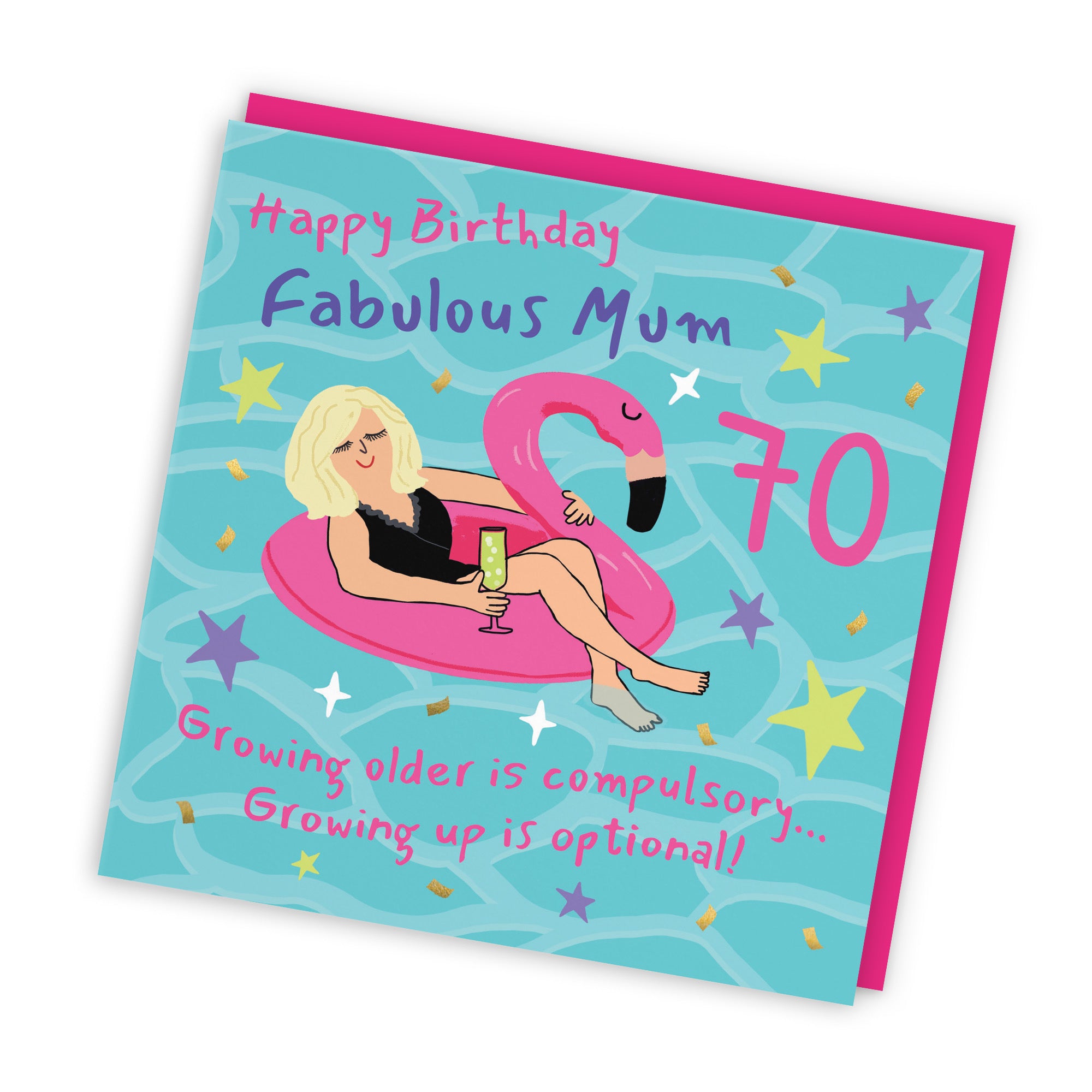 70th Mum Birthday Card Flamingo Float Laugh Out Loud - Default Title (GK00424)
