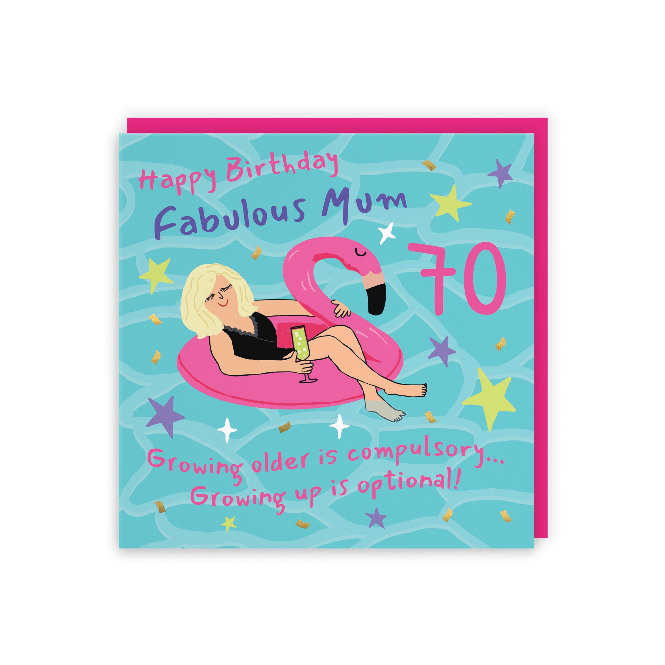 70th Mum Birthday Card Flamingo Float Laugh Out Loud - Default Title (GK00424)