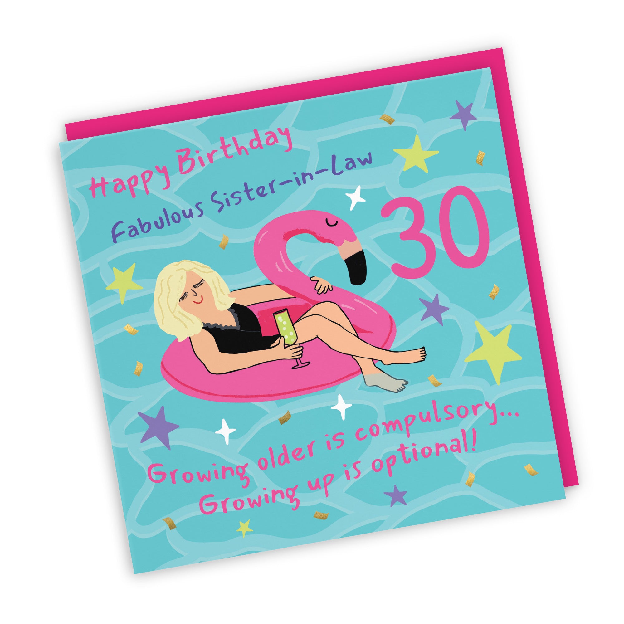 30th Sister-in-Law Birthday Card Flamingo Float Laugh Out Loud - Default Title (GK00436)