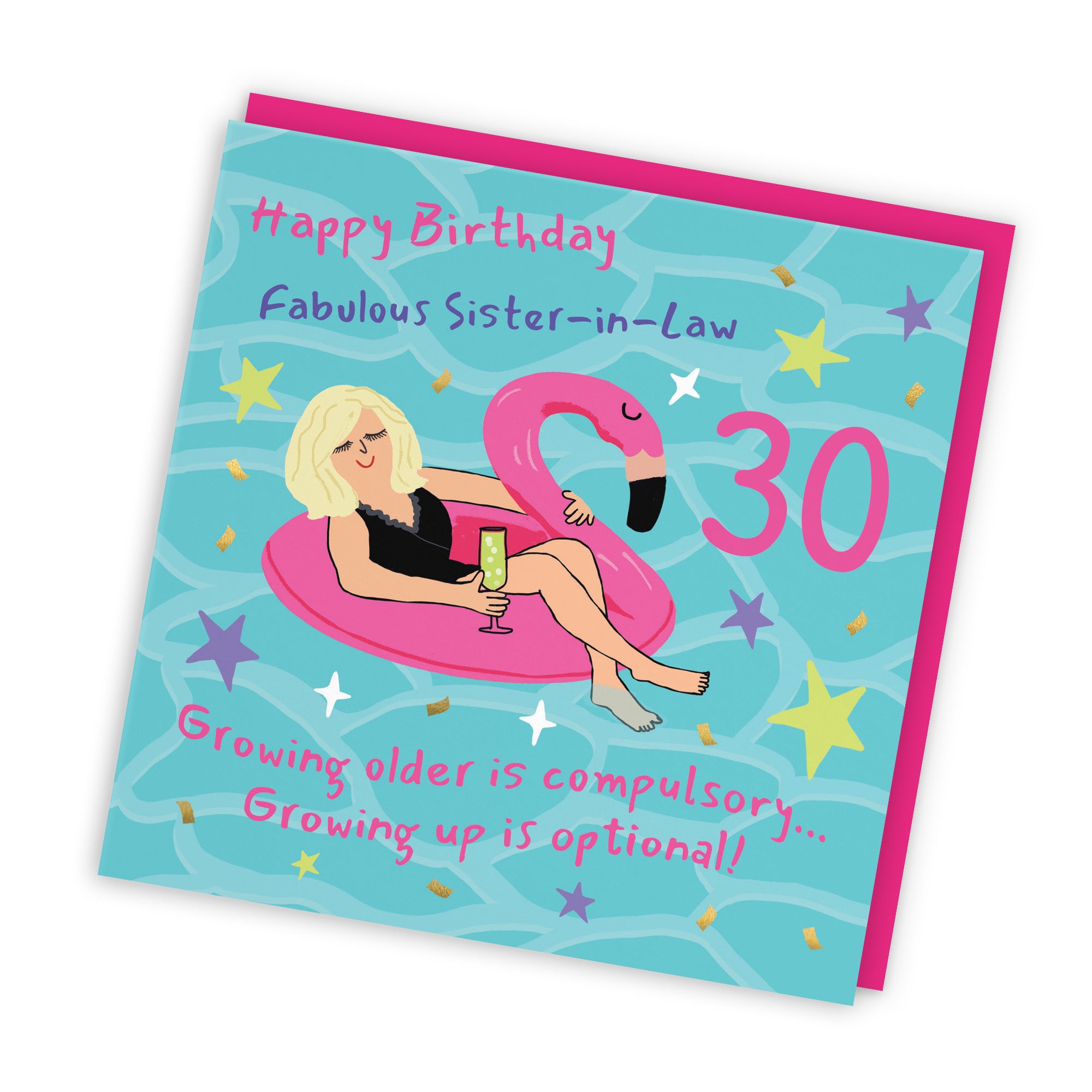 30th Sister-in-Law Birthday Card Flamingo Float Laugh Out Loud - Default Title (GK00436)