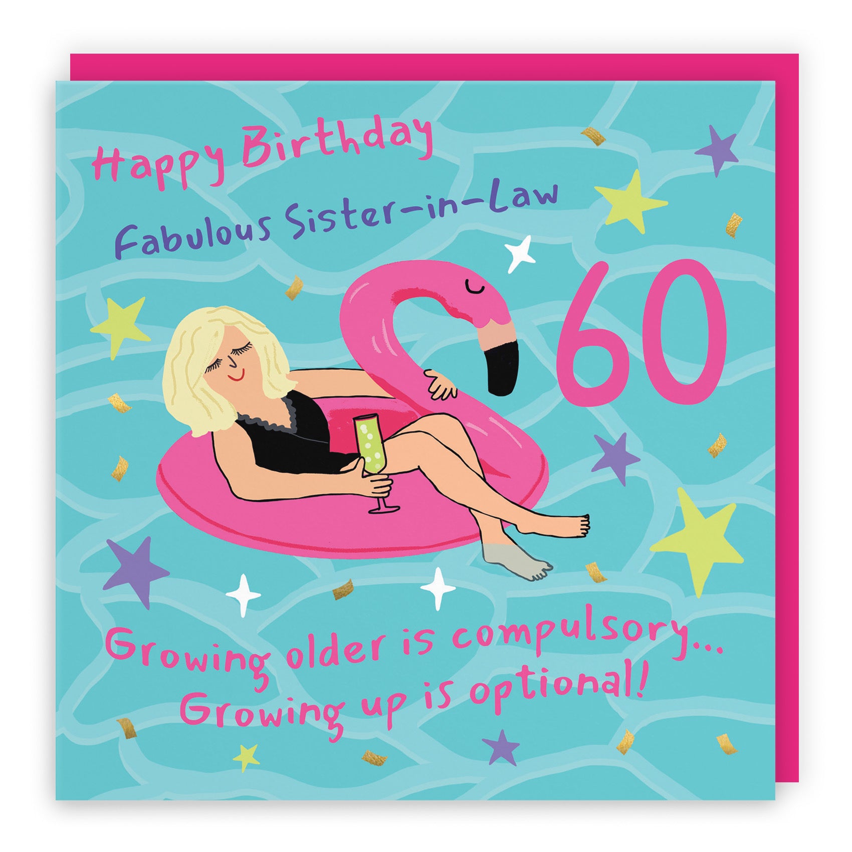 60th Sister-in-Law Birthday Card Flamingo Float Laugh Out Loud - Default Title (GK00439)