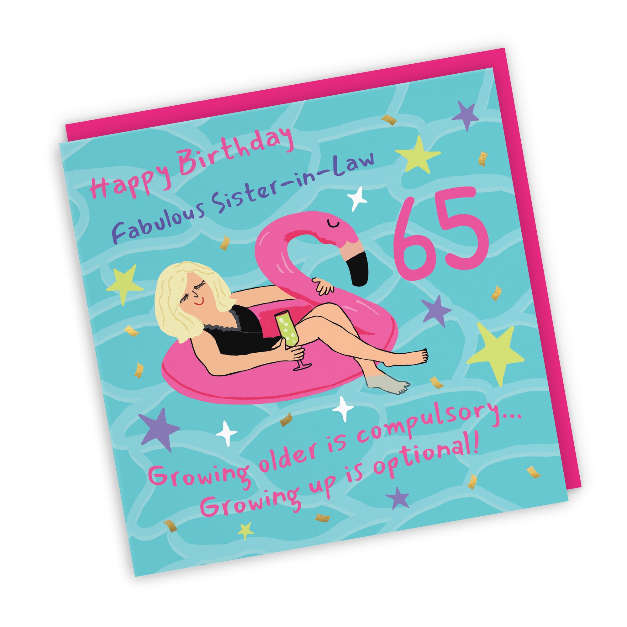 65th Sister-in-Law Birthday Card Flamingo Float Laugh Out Loud - Default Title (GK00440)