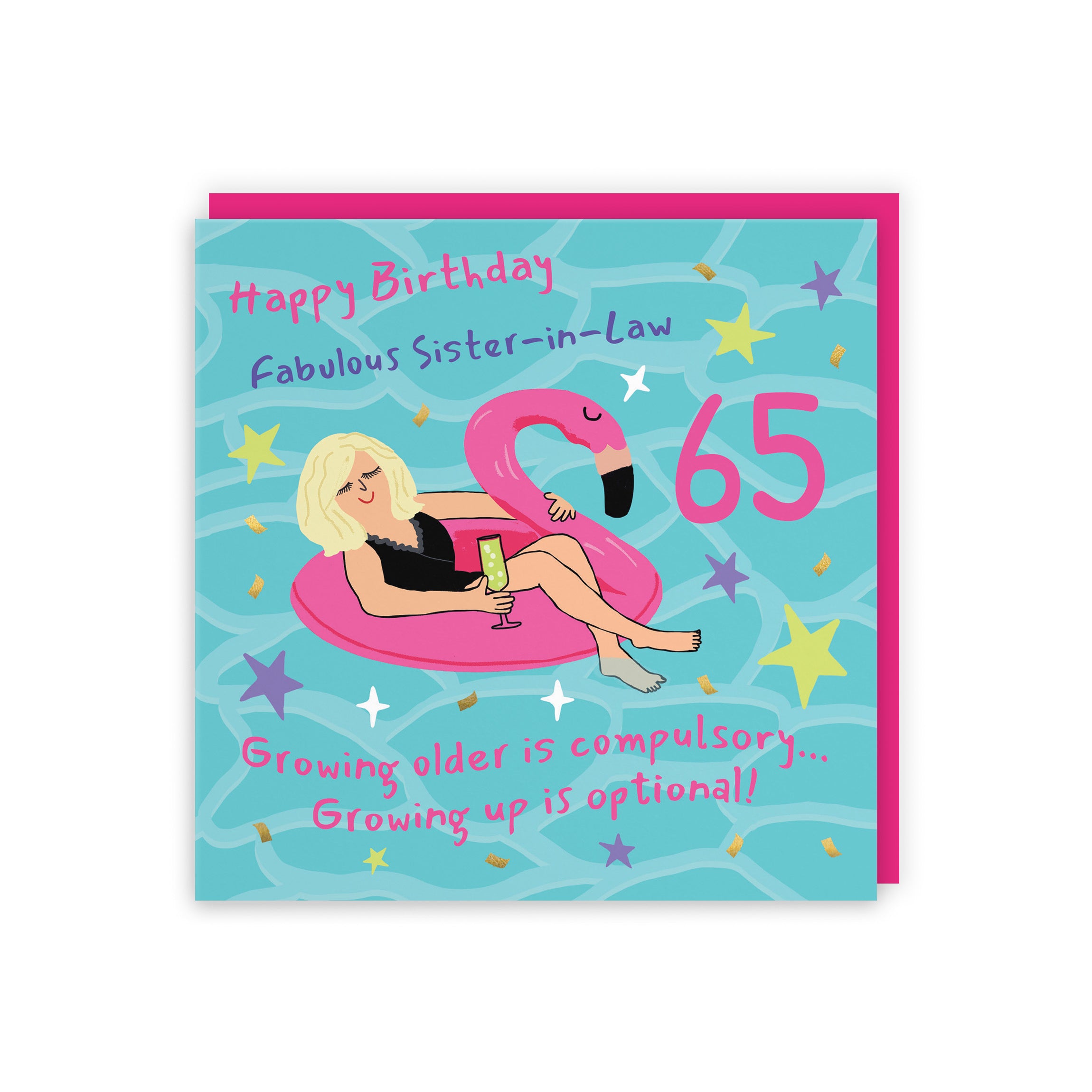 65th Sister-in-Law Birthday Card Flamingo Float Laugh Out Loud - Default Title (GK00440)