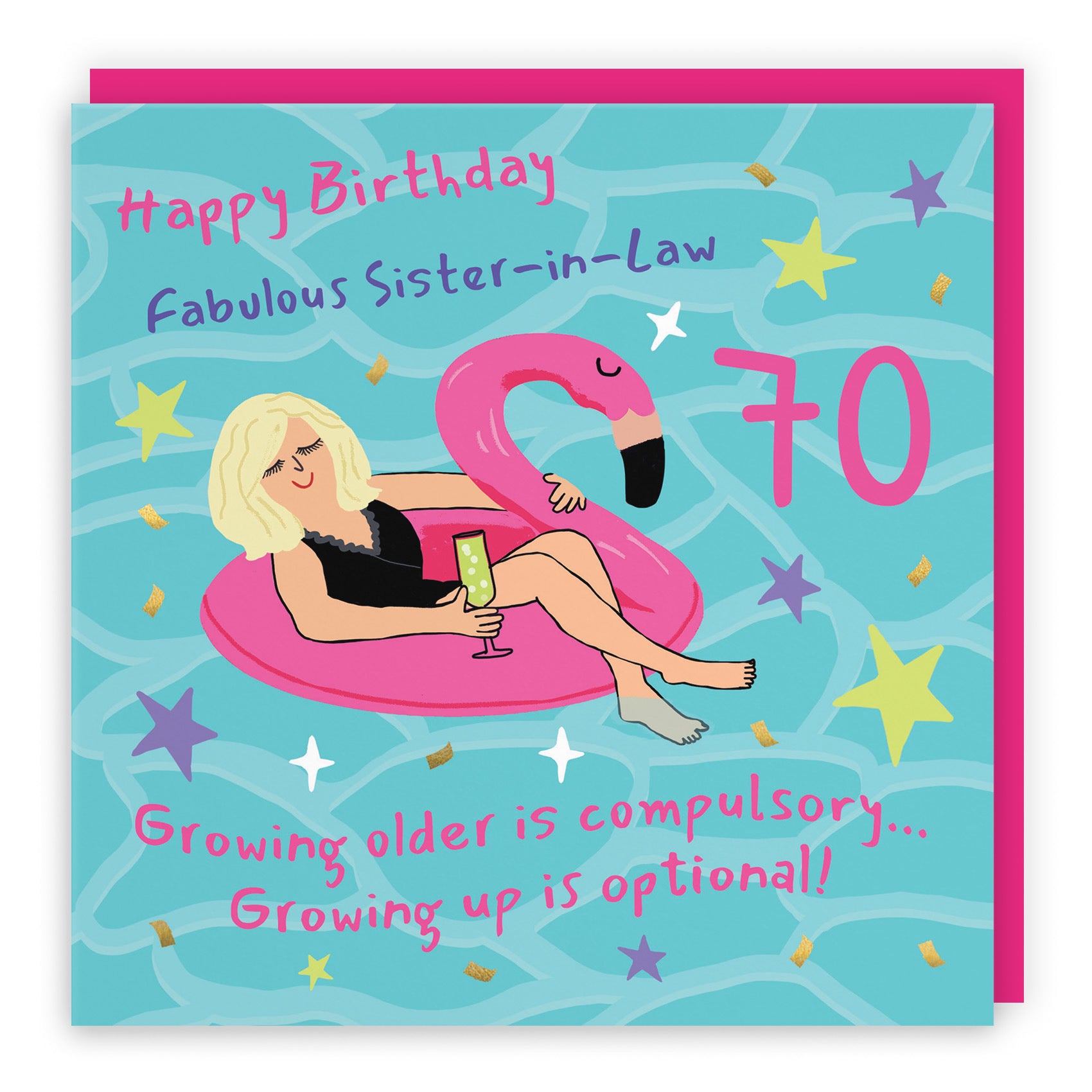 70th Sister-in-Law Birthday Card Flamingo Float Laugh Out Loud - Default Title (GK00441)