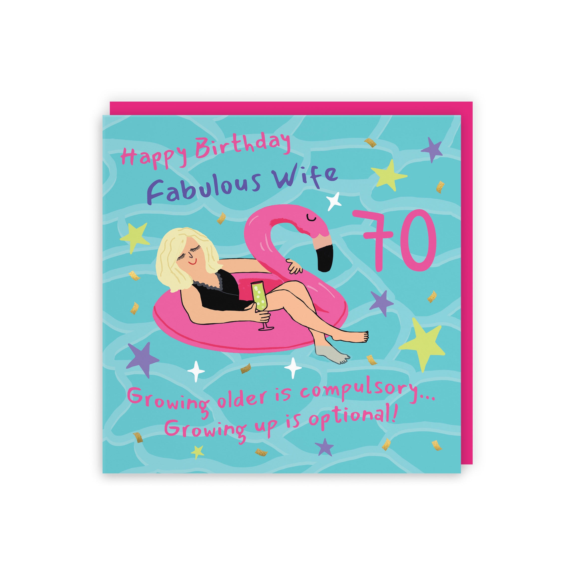 70th Wife Birthday Card Flamingo Float Laugh Out Loud - Default Title (GK00457)