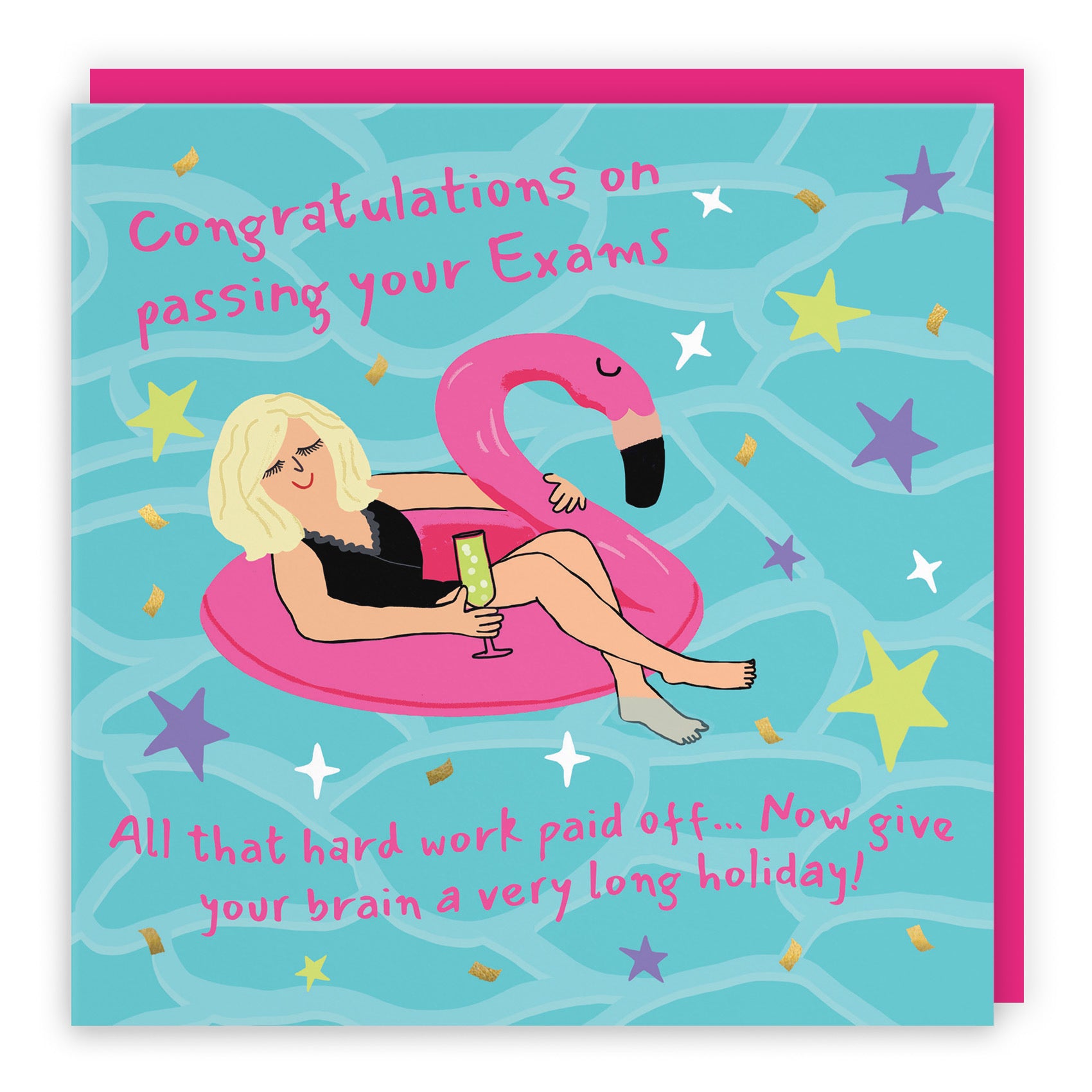 Women's Exams Congratulations Card Flamingo Float Laugh Out Loud - Default Title (GK00459)