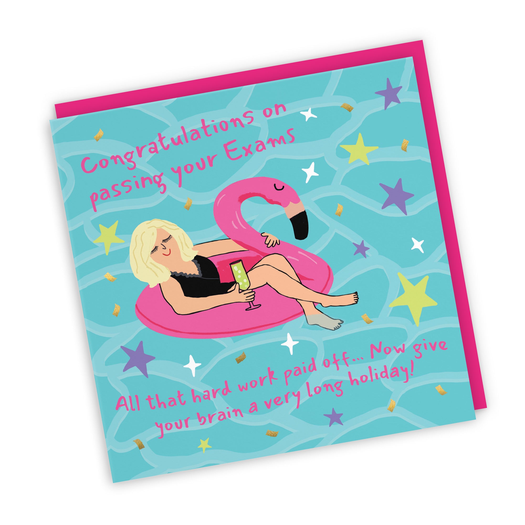 Women's Exams Congratulations Card Flamingo Float Laugh Out Loud - Default Title (GK00459)