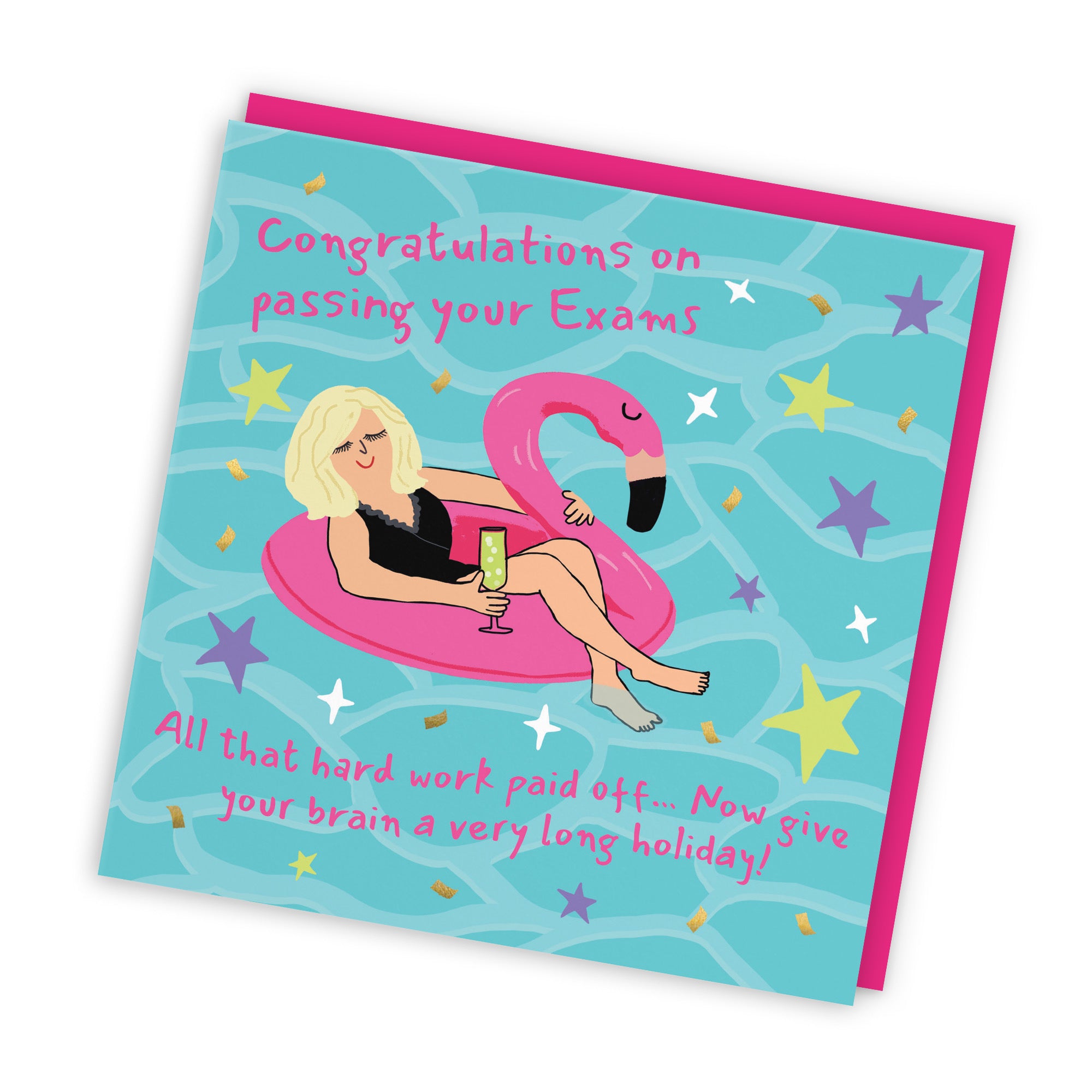 Women's Exams Congratulations Card Flamingo Float Laugh Out Loud - Default Title (GK00459)