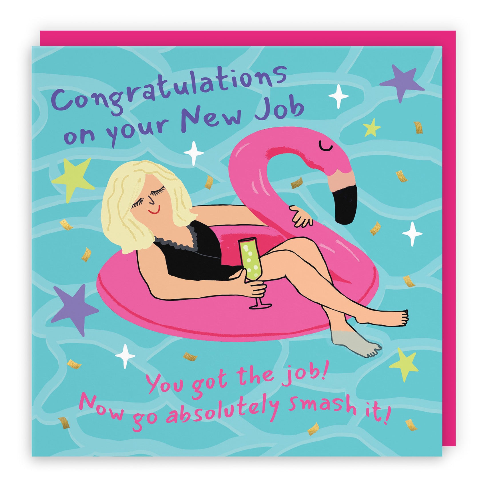 Women's New Job Congratulations Card Flamingo Float Laugh Out Loud - Default Title (GK00460)