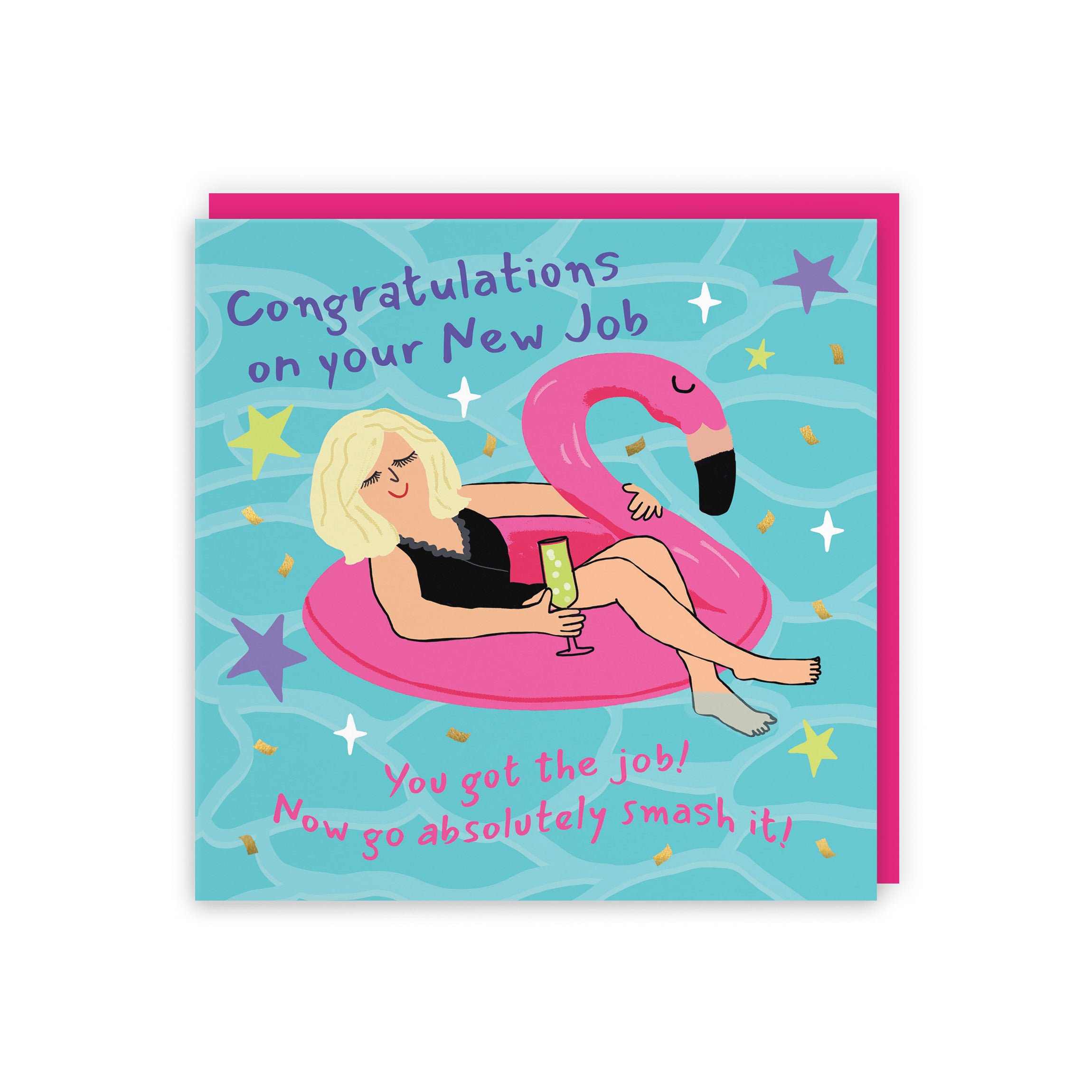 Women's New Job Congratulations Card Flamingo Float Laugh Out Loud - Default Title (GK00460)