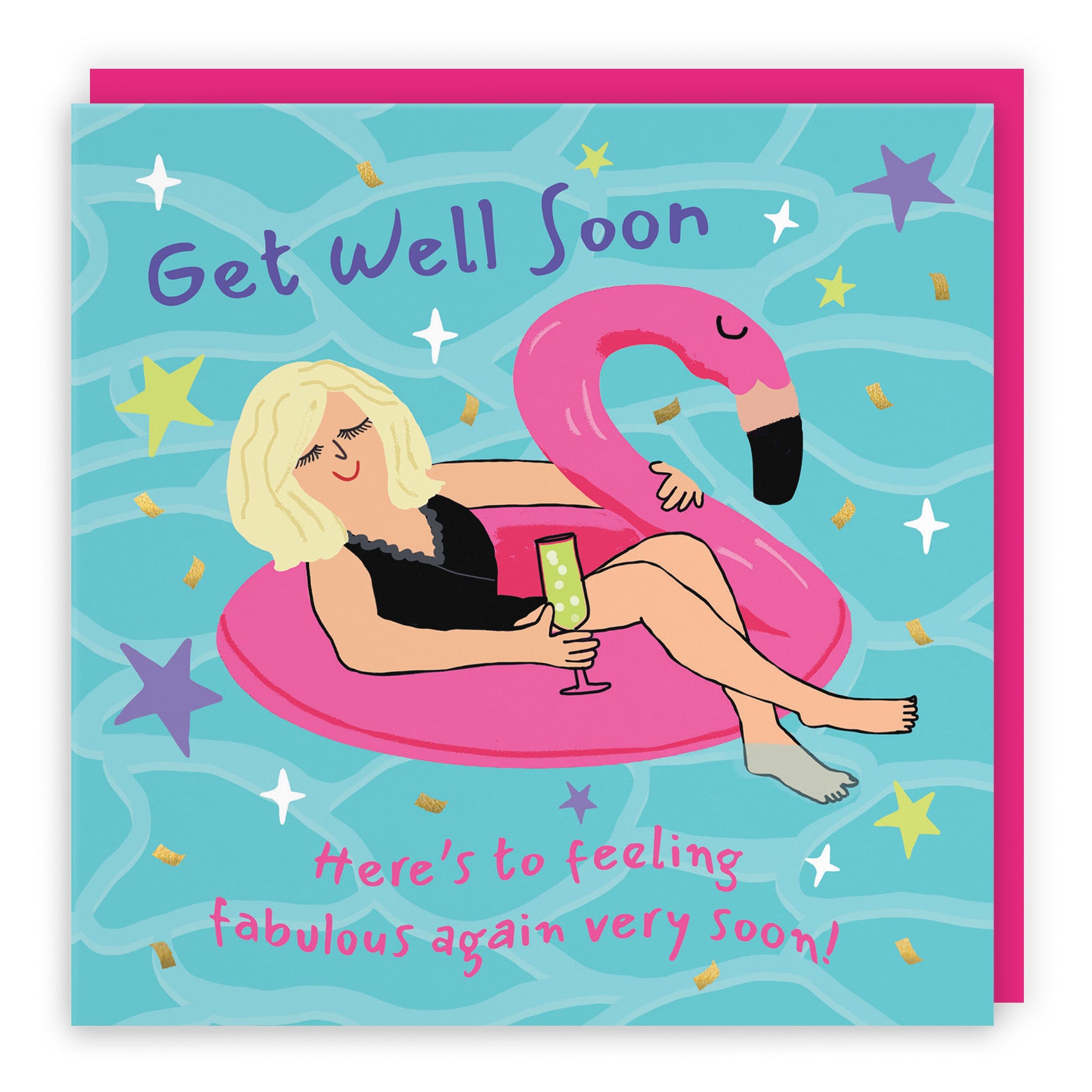 Women's Get Well Card Flamingo Float Laugh Out Loud - Default Title (GK00462)
