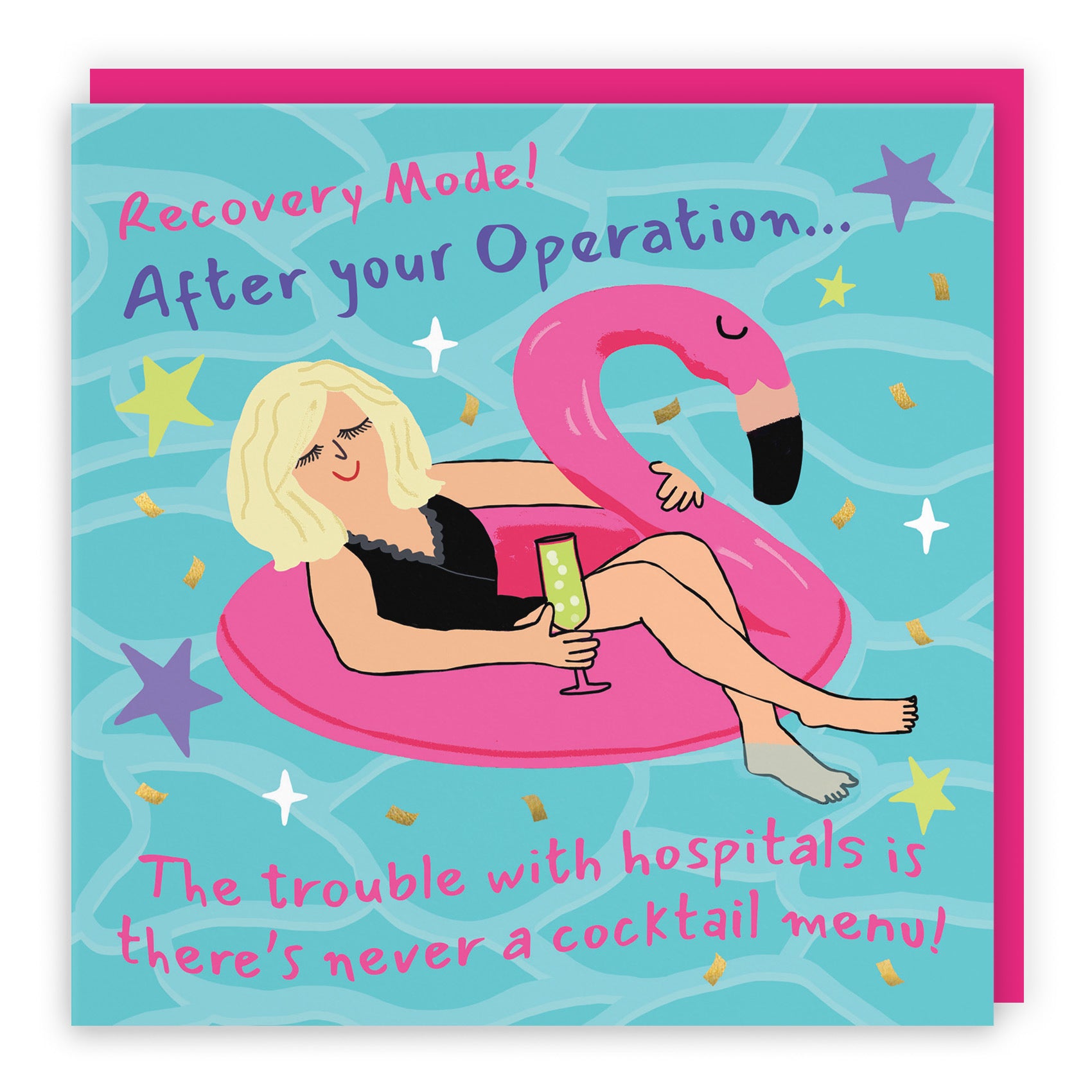 Women's After Operation Get Well Card Flamingo Float Laugh Out Loud - Default Title (GK00463)