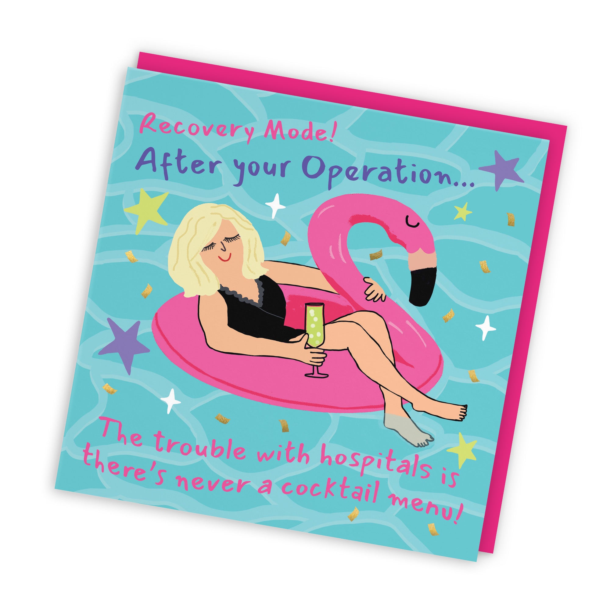 Women's After Operation Get Well Card Flamingo Float Laugh Out Loud - Default Title (GK00463)