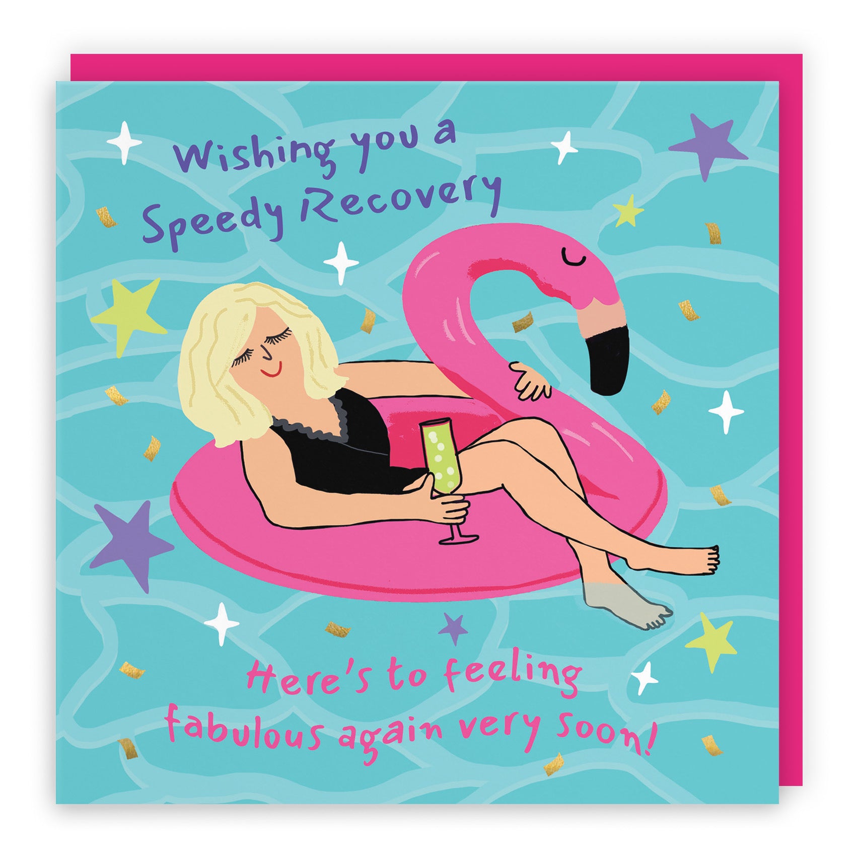 Women's Speedy Recovery Get Well Card Flamingo Float Laugh Out Loud - Default Title (GK00464)