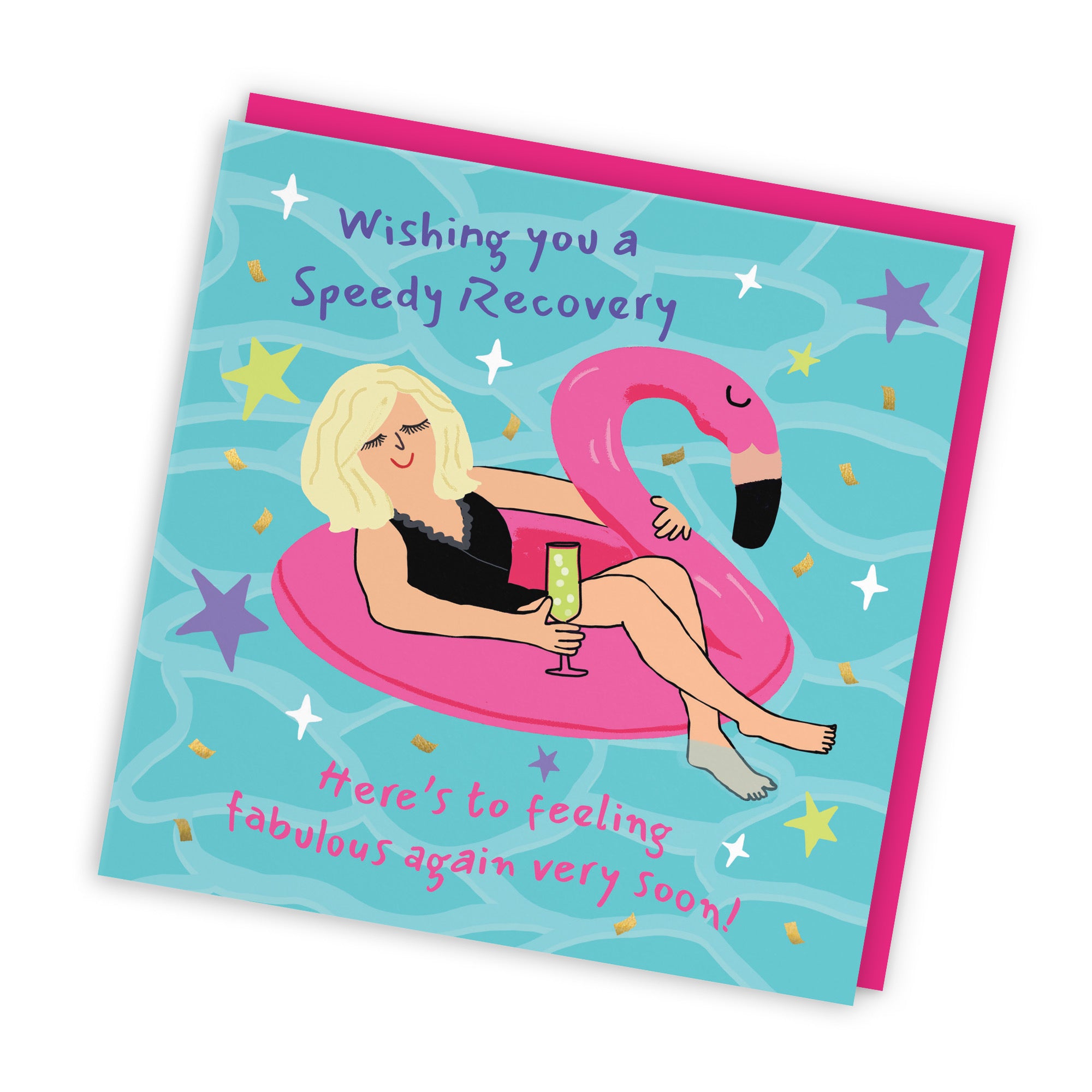 Women's Speedy Recovery Get Well Card Flamingo Float Laugh Out Loud - Default Title (GK00464)