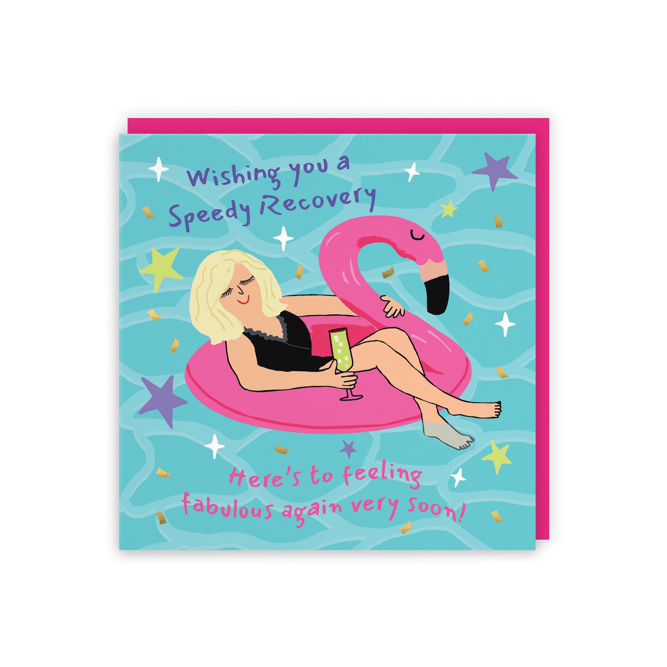 Women's Speedy Recovery Get Well Card Flamingo Float Laugh Out Loud - Default Title (GK00464)