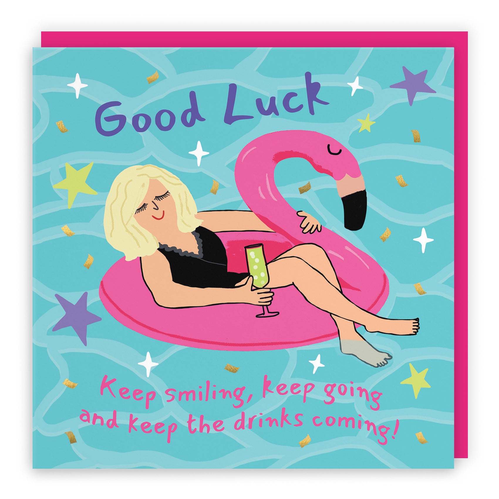 Women's Good Luck Card Flamingo Float Laugh Out Loud - Default Title (GK00467)