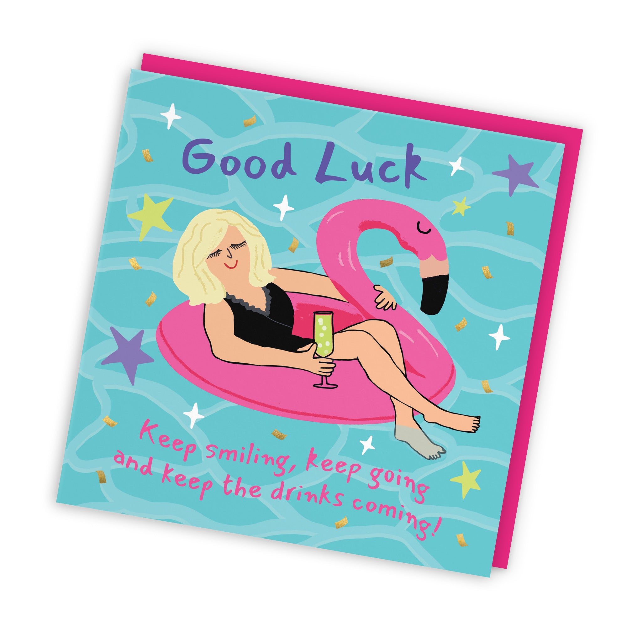 Women's Good Luck Card Flamingo Float Laugh Out Loud - Default Title (GK00467)