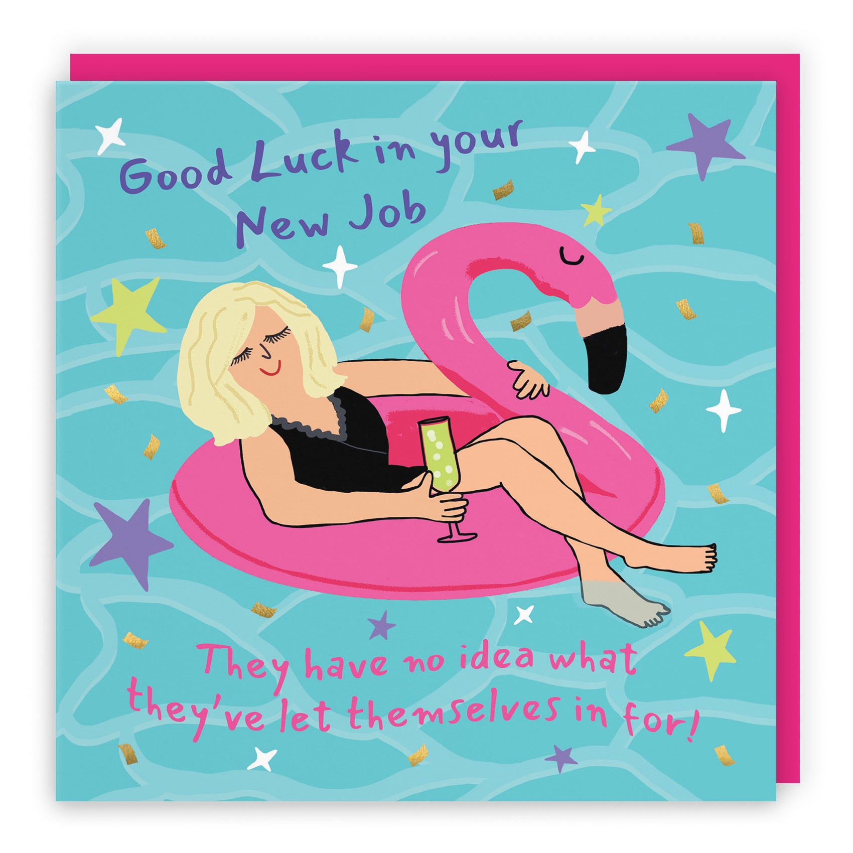 Women's New Job Good Luck Card Flamingo Float Laugh Out Loud - Default Title (GK00469)