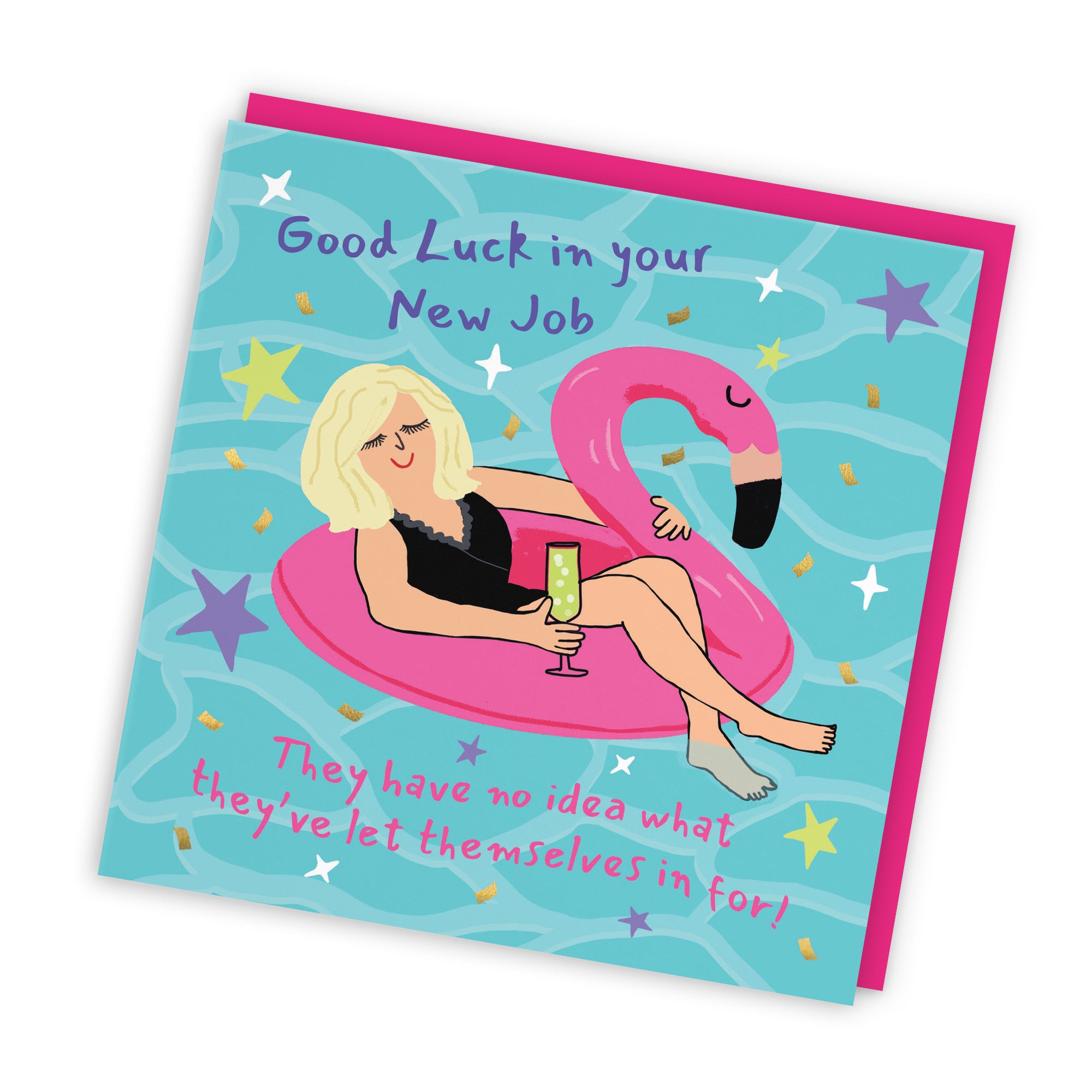 Women's New Job Good Luck Card Flamingo Float Laugh Out Loud - Default Title (GK00469)